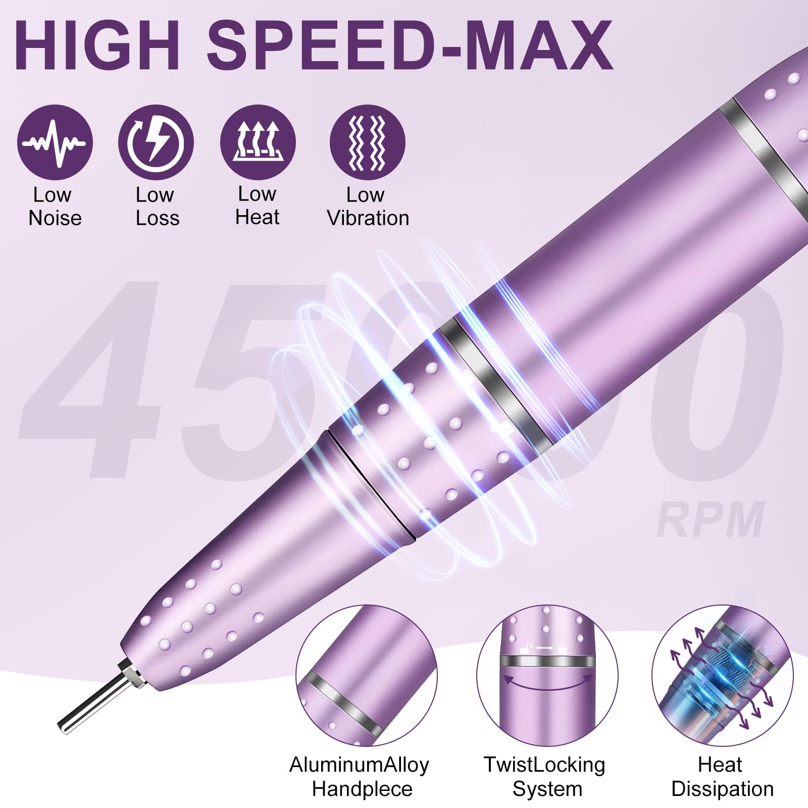 Electric Nail Drill Professional, Urbuti 45000Rpm Nail Drill 4000Mah High Capacity Rechargeable Electric Nail File 11 Drill Bits