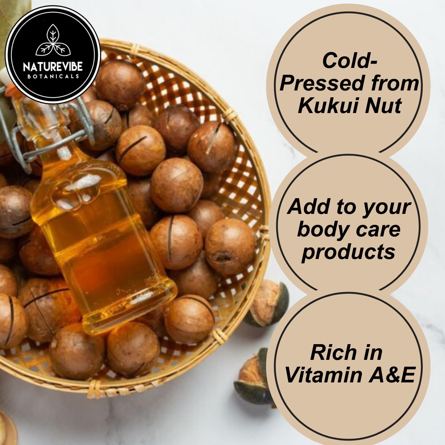 Naturevibe Botanicals Kukui Nut Oil 32 Ounces | 100% Pure And Natural | Great For Skin Care And Hair Care