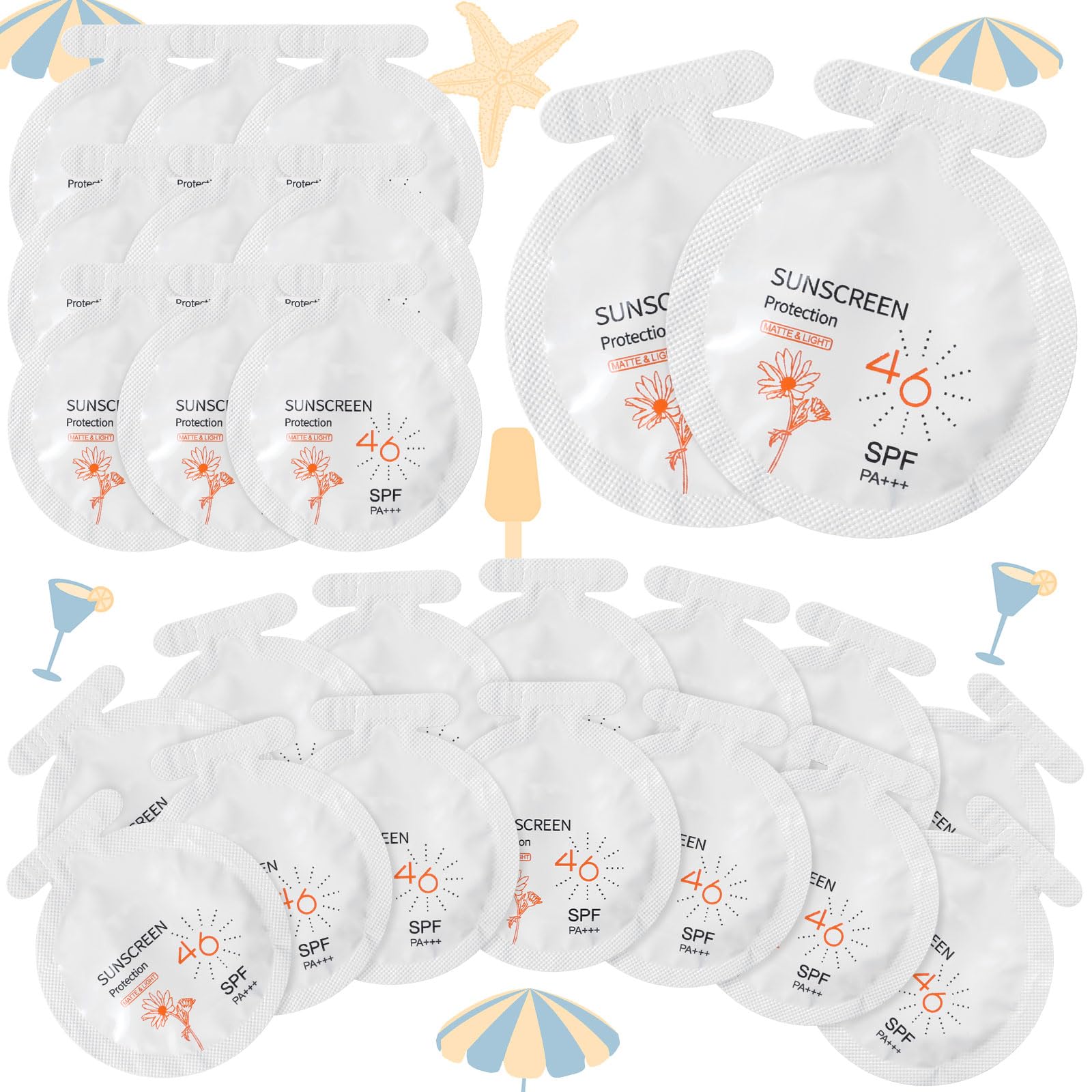 Heigble 100 Pcs Sunscreen Bulk Mini Travel Size Sunscreen Packets SPF 46+ Summer Party Gifts for Women Girl