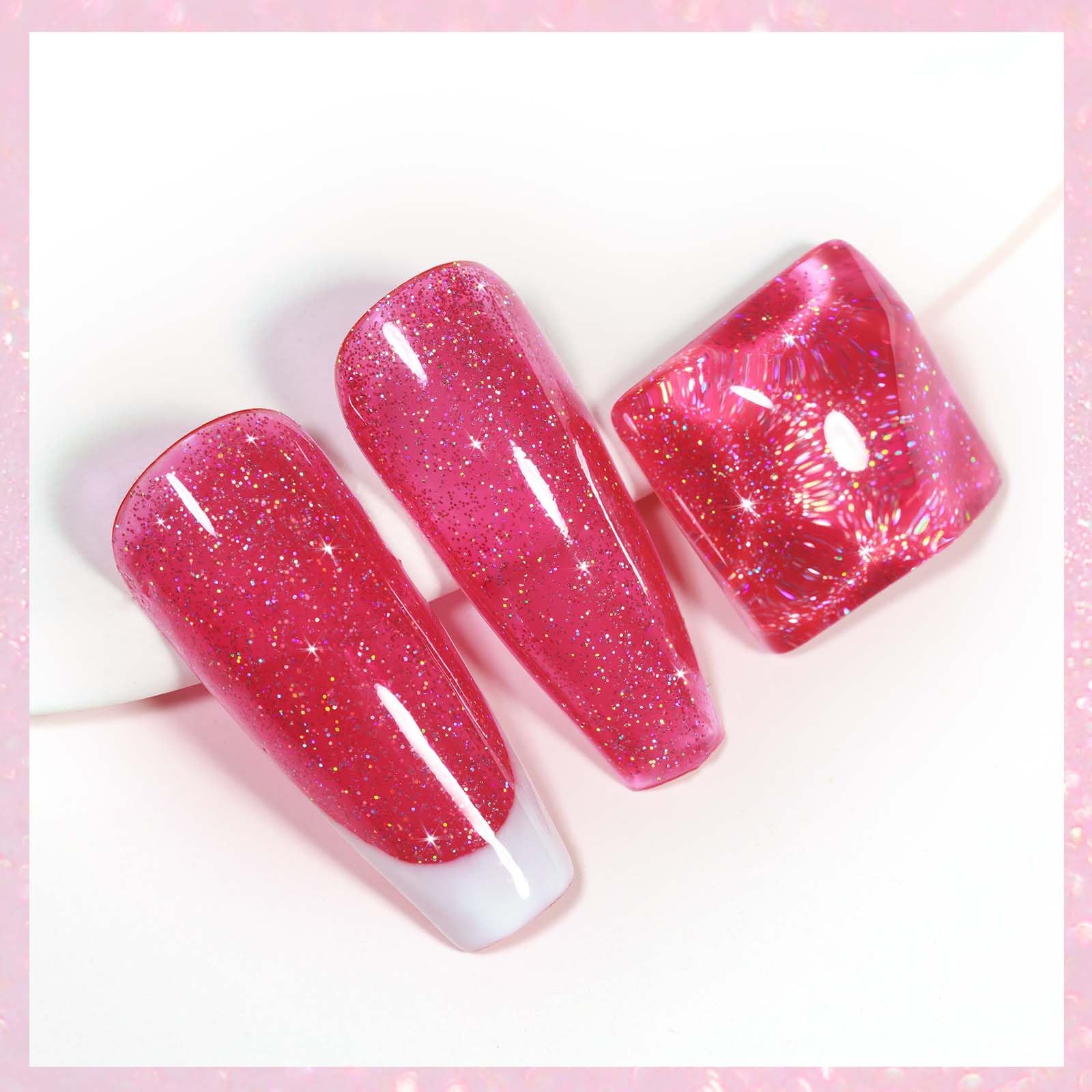 Mizhse Quick Dry Nail Polish, Shimmery Hot Pink Nail Polish Air Dry Fast, 15Ml/0.5 Fl Oz Regular Sparkle Shiny Water-Based Glitt