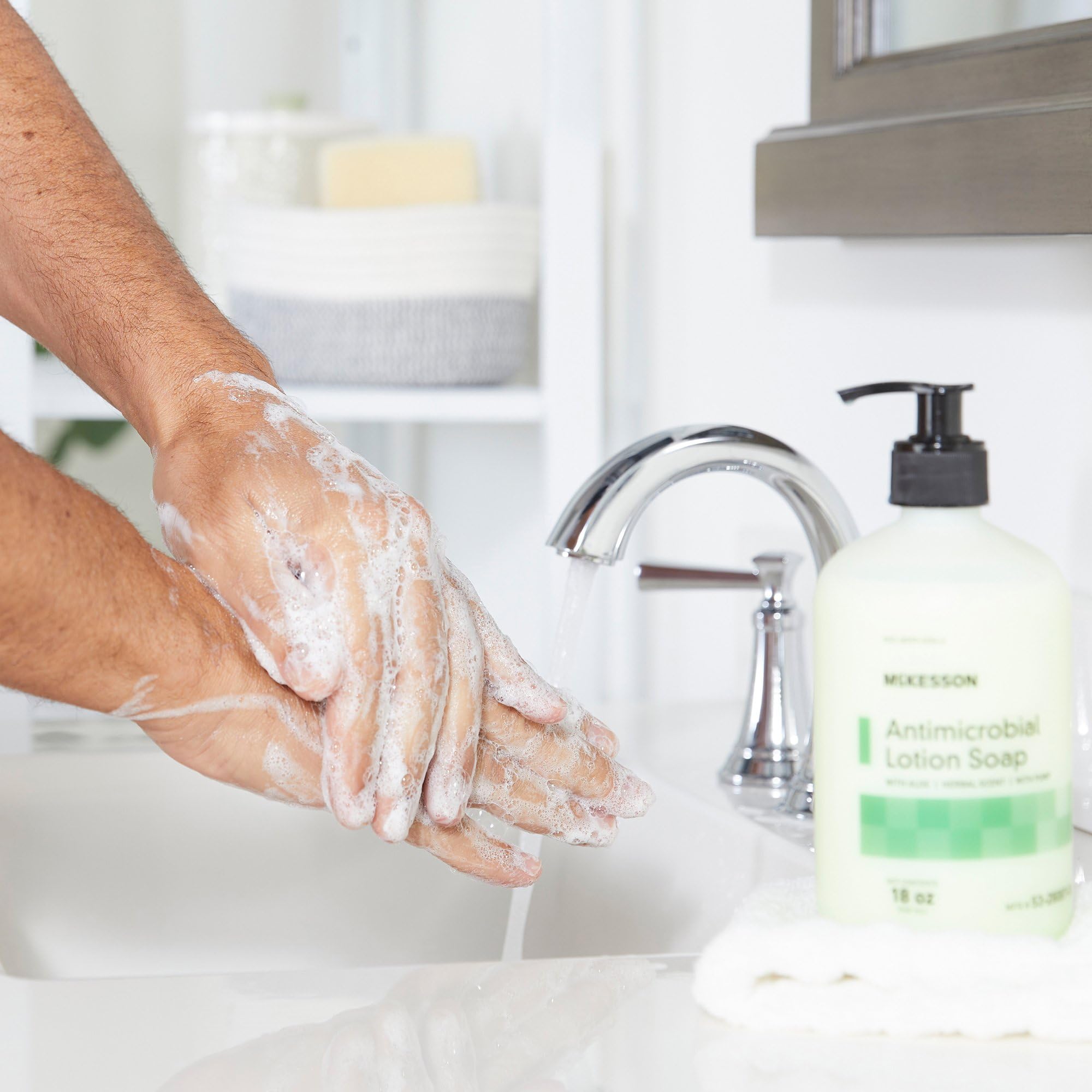 Mckesson Antimicrobial Lotion Soap With Pump, Aloe, Herbal Scent, 18 Oz, 1 Count