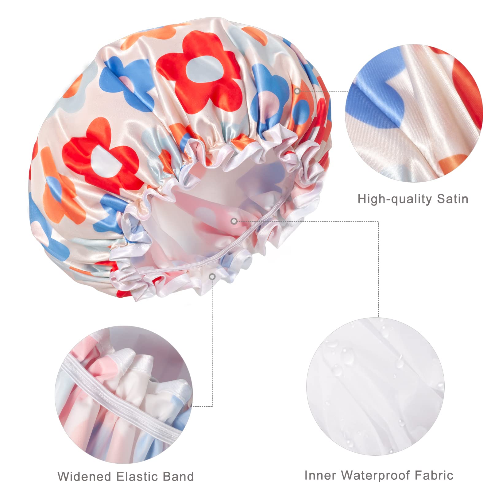 Aquior Large Shower Cap, Shower Cap For Women Reusable Waterproof, Bath Hair Cap For All Hair Lengths,For Ladies, Men And Kids (