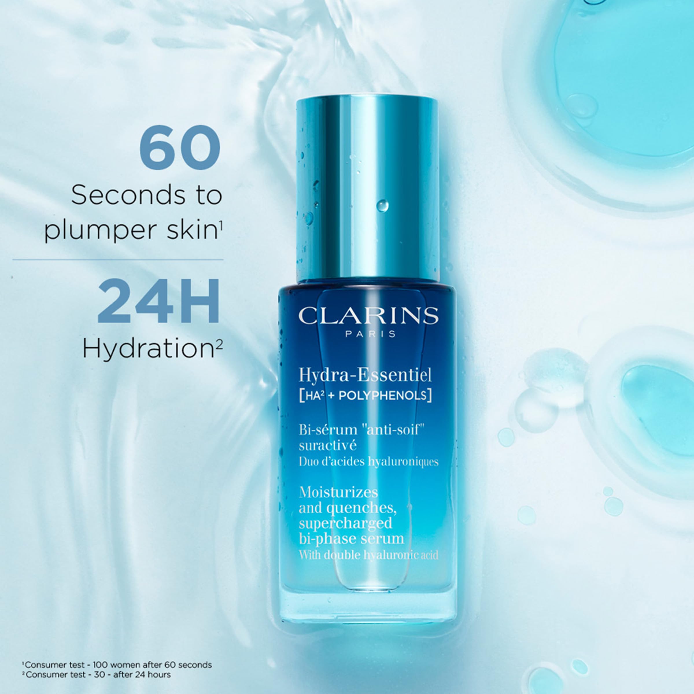 Clarins Hydra-Essentiel Bi-Phase Face Serum | Intense Hydrating Serum| 60 Seconds To Plumper Skin* | 24H Hydration* | Double Dos