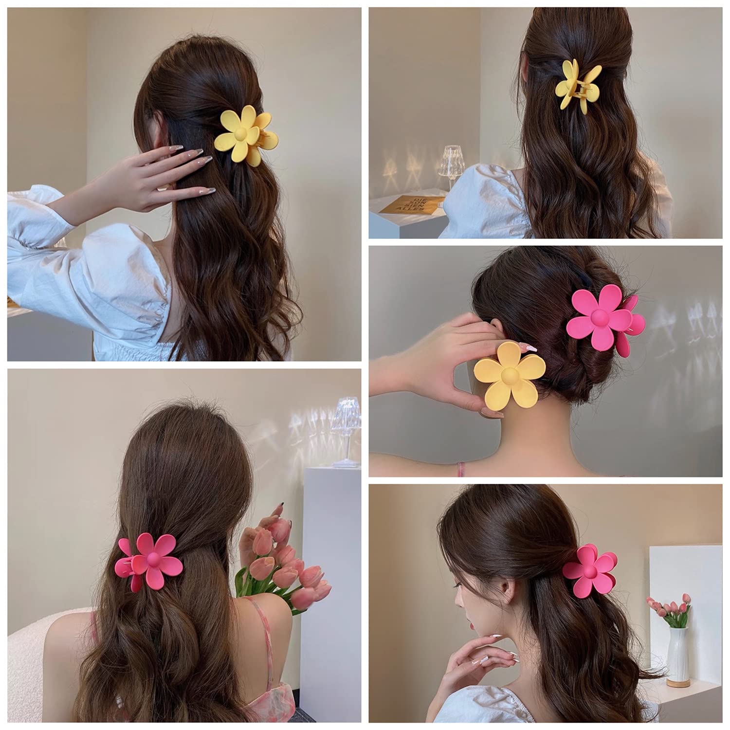 Flower Hair Clips 8Pcs, Large Claw Clips For Women Girls Thick Thin Hair, Strong Hold Nonslip Big Dasiy Jaw Clamps Matte Hair Ac