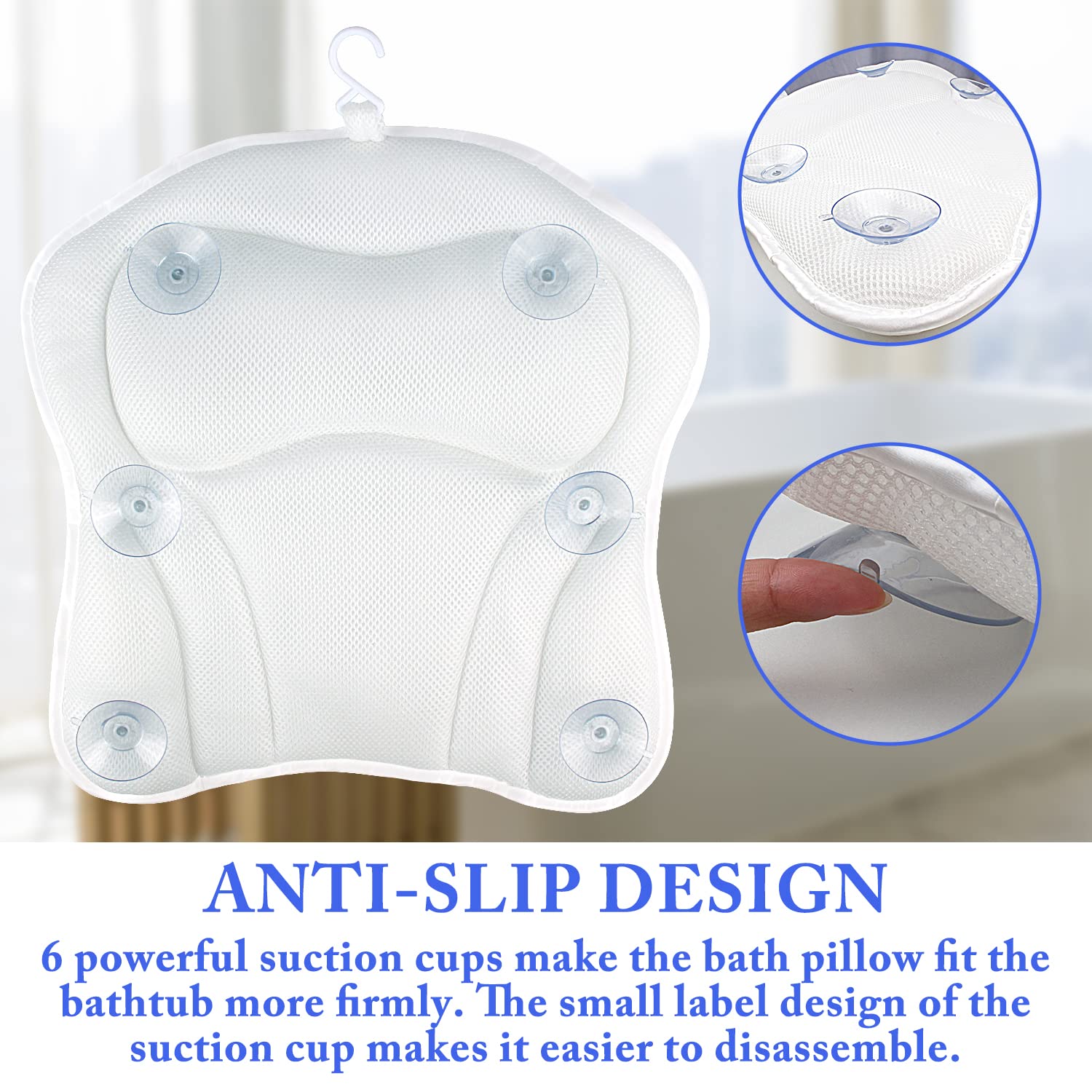 Caycoin Bath Pillow For Tub Comfort Bathtub Pillow, Ergonomic Bath Pillows For Tub Neck And Back Support With 6 Suction Cups, Ul