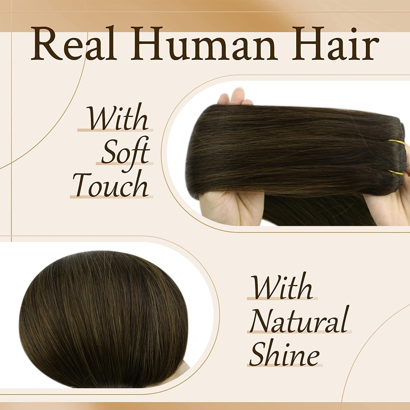 Sunny 150G Clip In Hair Extensions Real Human Hair Brown Human Hair Clip In Extensions Dark Brown Balayage Medium Brown Clip In