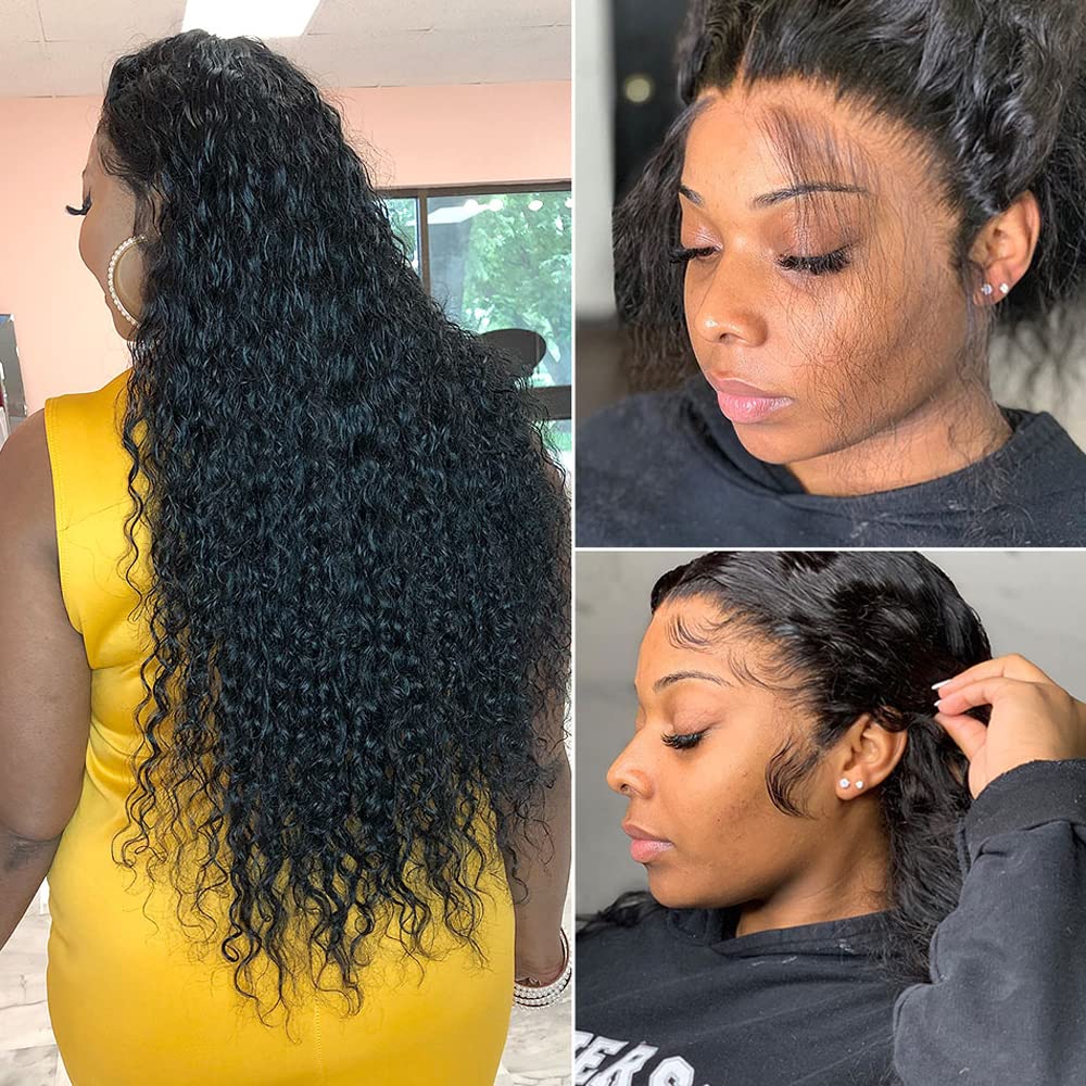 34 Inch Long Human Hair Wig Water Wave Lace Front Wigs Human Hair 180% Density Brazilian Virgin Human Hair 4X4 Curly Wave Lace C