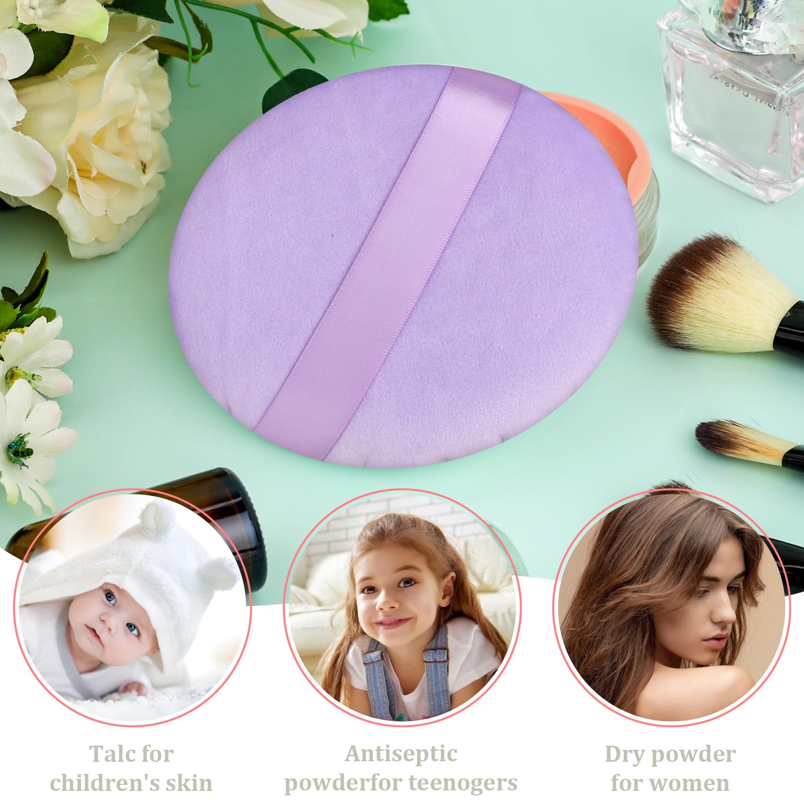 5 Inch Body Powder Puff, 1 Pack Ultra Soft Velour Setting Powder Puffs Large Washable Round Makeup Sponge Applicator For Face Cl
