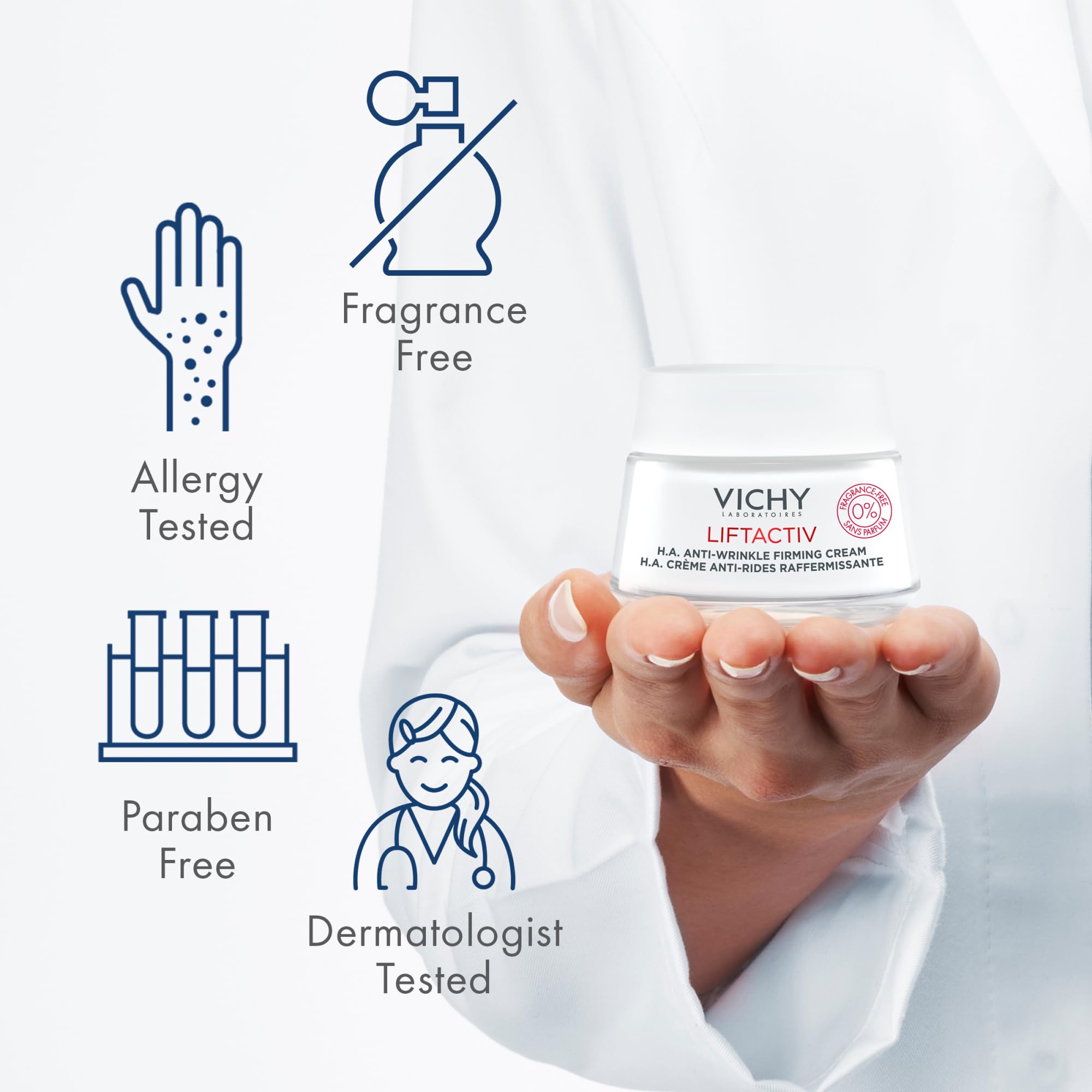 Vichy Liftactiv H.A. Anti-Wrinkle Firming Cream Fragrance Free | Anti Aging Face Cream With Vitamin C & Hyaluronic Acid | Smooth