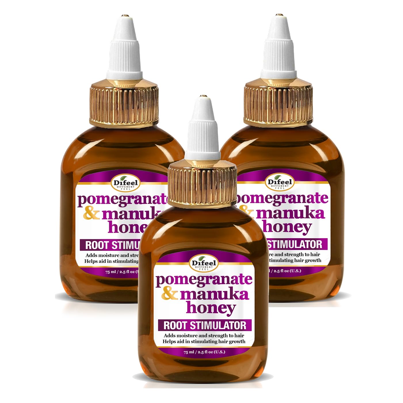Difeel Pomegranate & Manuka Honey Root Stimulator 2.5 oz. (Pack of 3)  Deep Scalp & Hair Oil Treatment