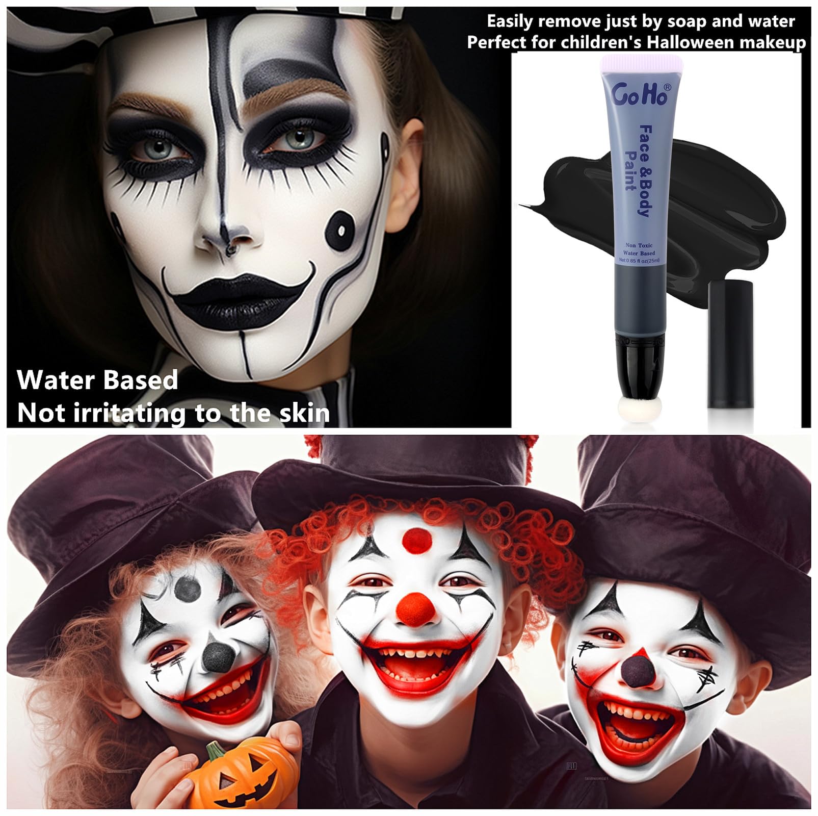 Go Ho Red Black And White Face Body Paint Water Based Cream Washable For Adults Children,Cream Body Paint Wand With Cushion Appl