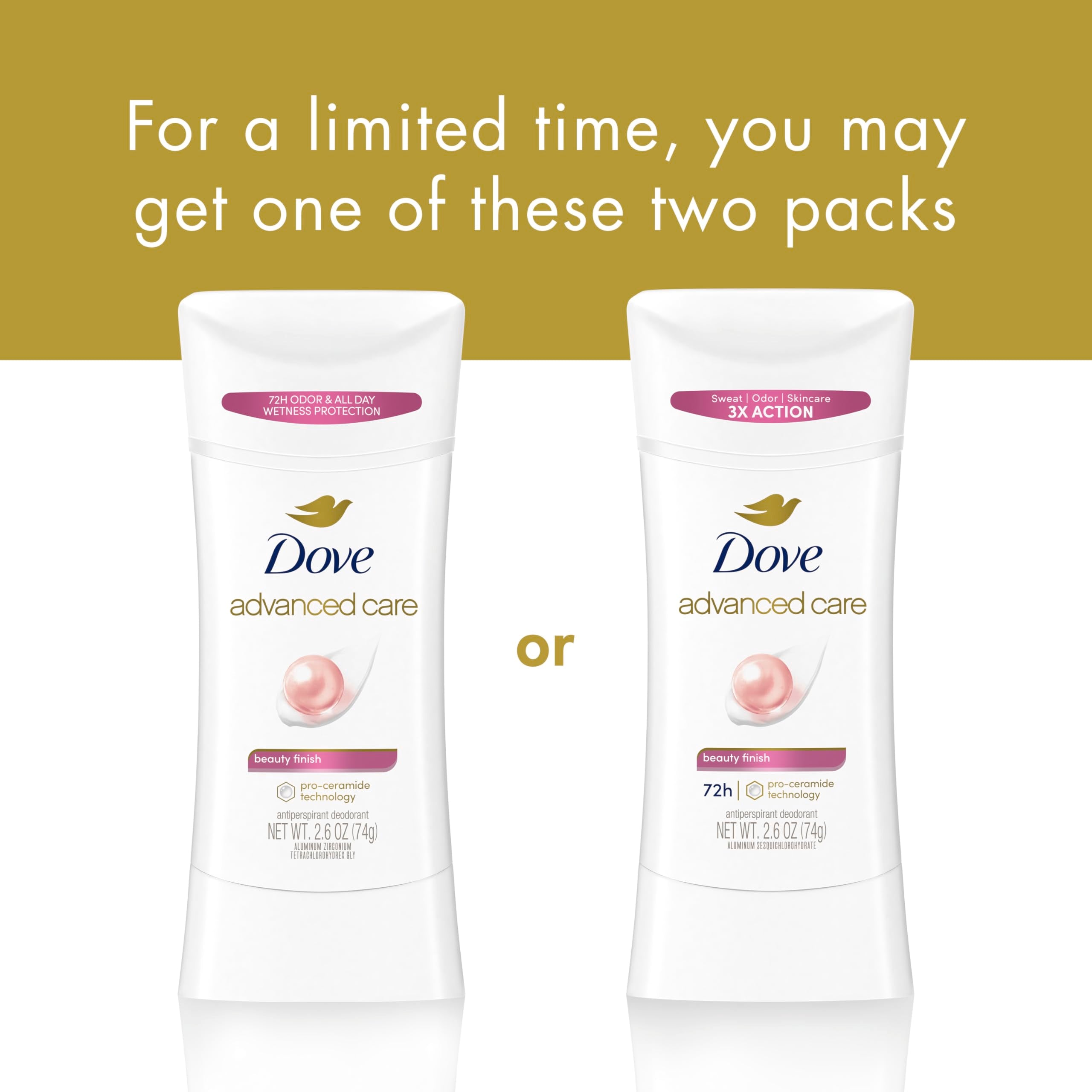 Dove Advanced Care Anti-Perspirant Deodorant, Beauty Finish 2.6 Oz (Pack Of 2)