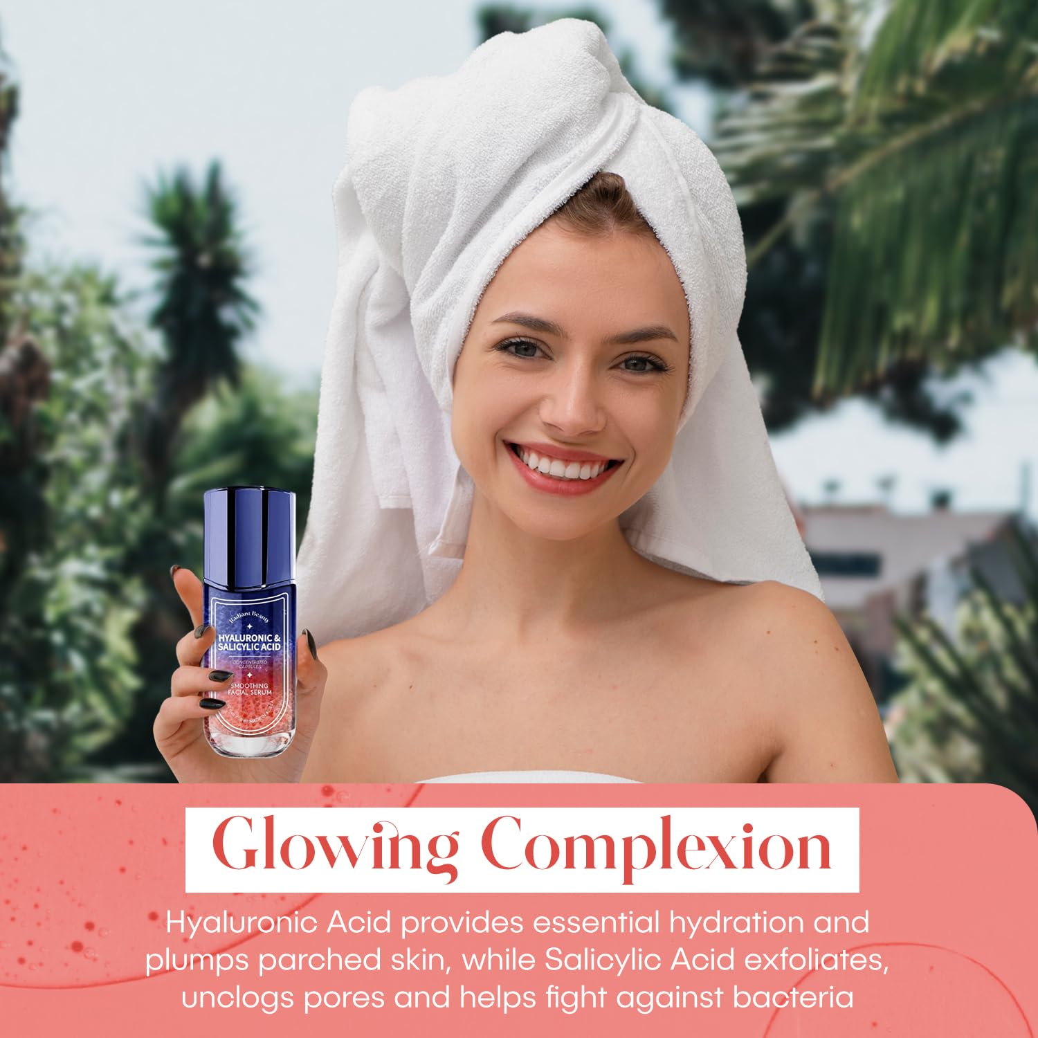 Radiant Beauty Hyaluronic & Salicylic Acid Smoothing Facial Serum - Deeply Hydrating & Cleansing - Combats Congested Pores & Wri