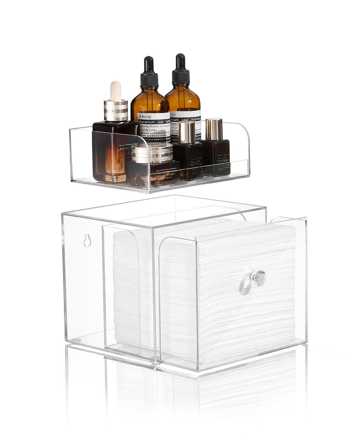 Wanapure Disposable Face Towel Holder with Makeup Organizer, Acrylic Storage Box For Clean Skin Club With Drawer, Disposable Fac