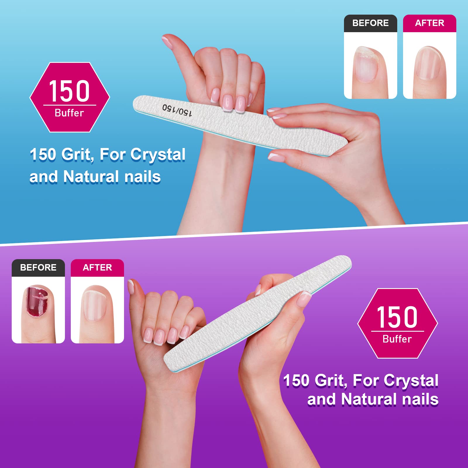 Diesisa 15Pcs 150/150 Grit Nail Files For Natural Nails, Double Sided Emery Boards For Nails, Professional Nail Files For Acryli
