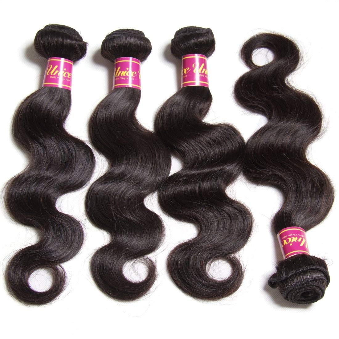 Unice Hair 18 20 22 24 Inch Brazilian Body Wave Human Hair Weave 4 Bundles 100% Real Unprocessed Virgin Brazilian Human Hair Ext