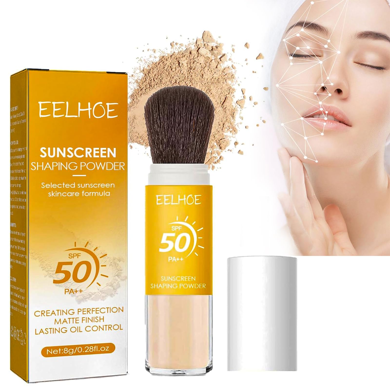 Mrettick Mineral Sunscreen Setting Powder, SPF 50 PA++ Sunscreen for Face, Oil Control Natural Matte Finish, Lasting Lightweight