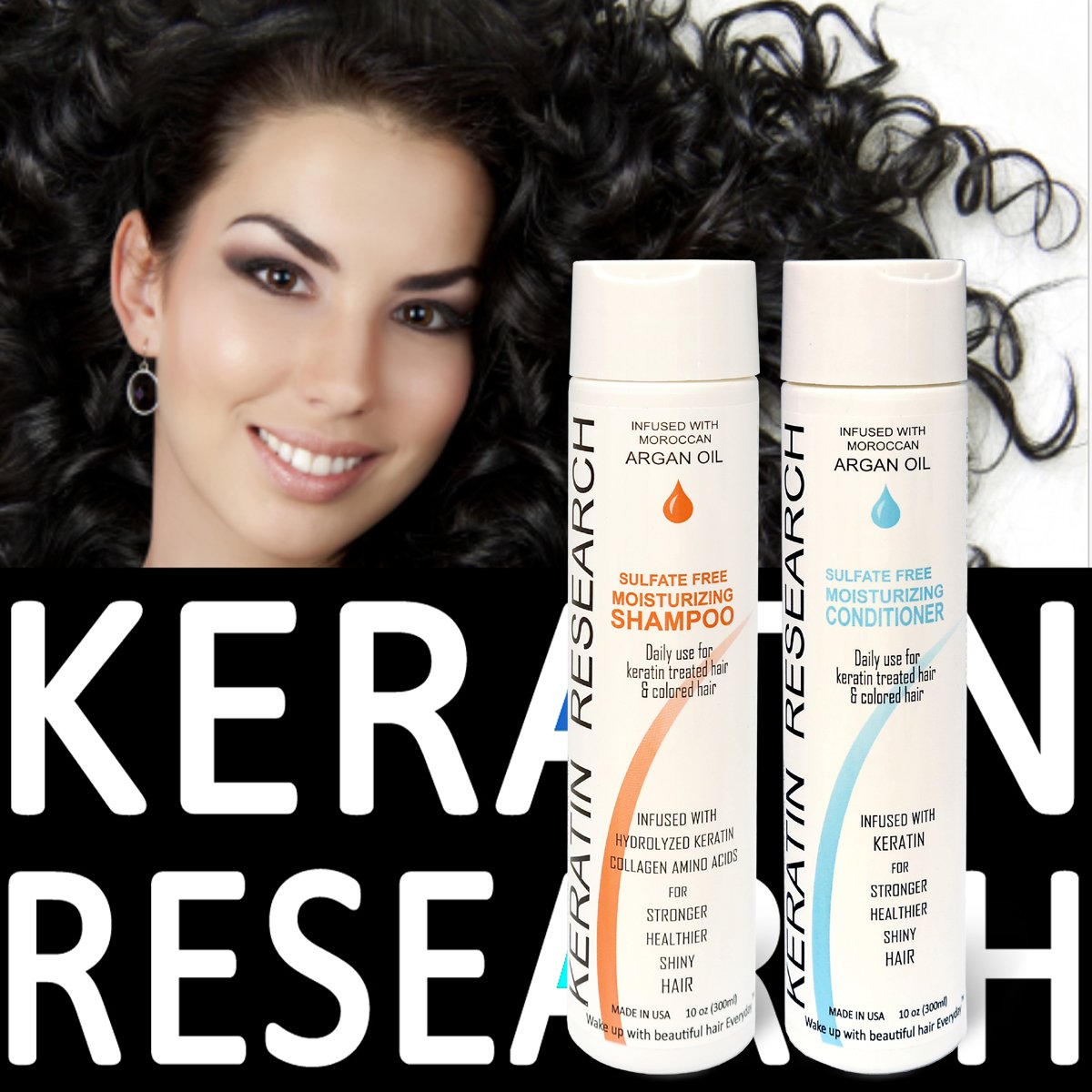 Keratin Research Natural Argan Oil Infused Sulfate Free Shampoo and Conditioner 2 bottles Value Set for Keratin Treatments, Main