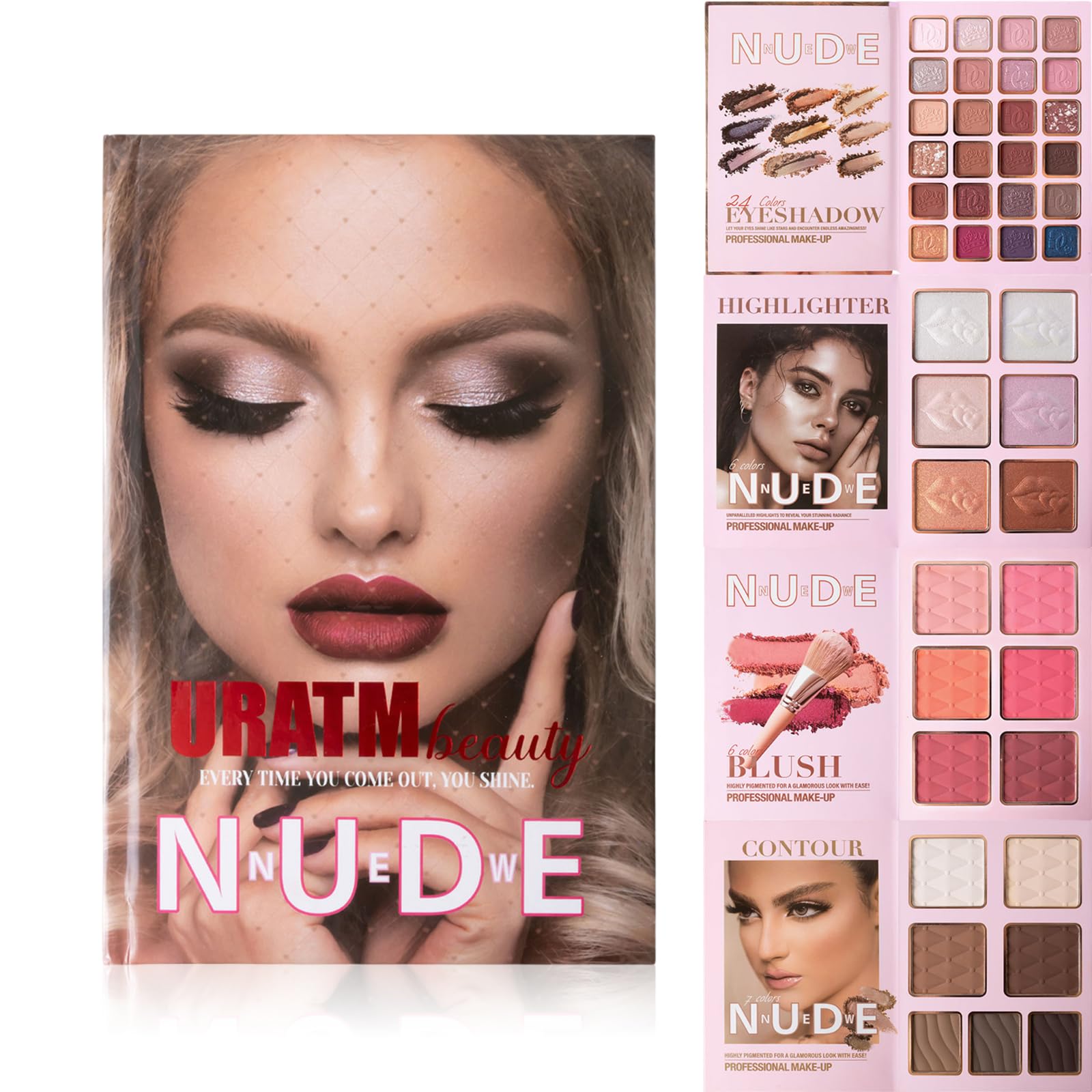 4Layer BookStyle Foldable Makeup Gift Set, 24 Eyeshadow, 6 Blusher, 7 Contour, 6 Highlighter, 43 Colors Makeup Palette Set, Hi