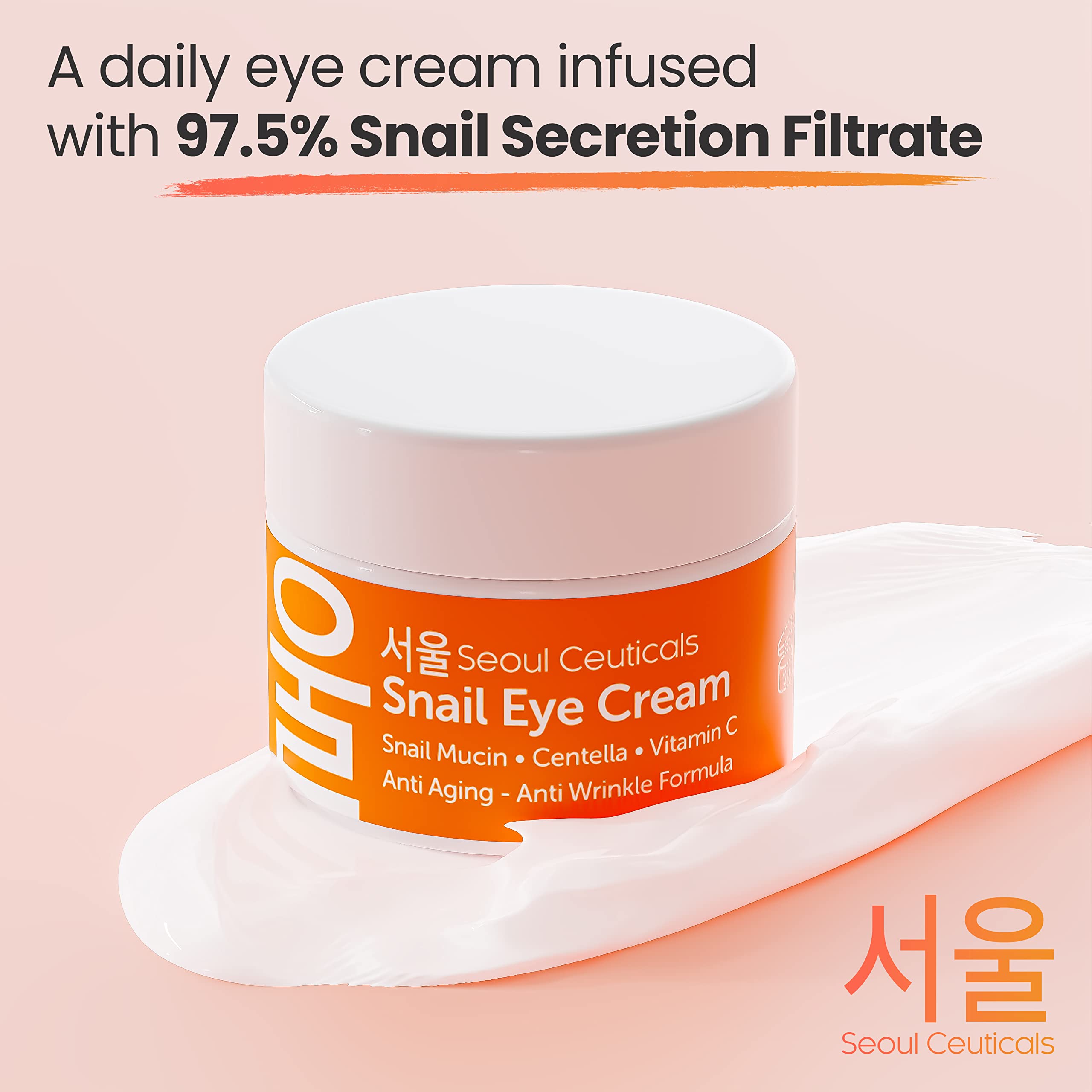 Seoulceuticals Korean Skin Care Snail Eye Cream - 975% Snail Mucin Korean Beauty Skincare Anti Aging Under Eye Anti Wrinkle Eye