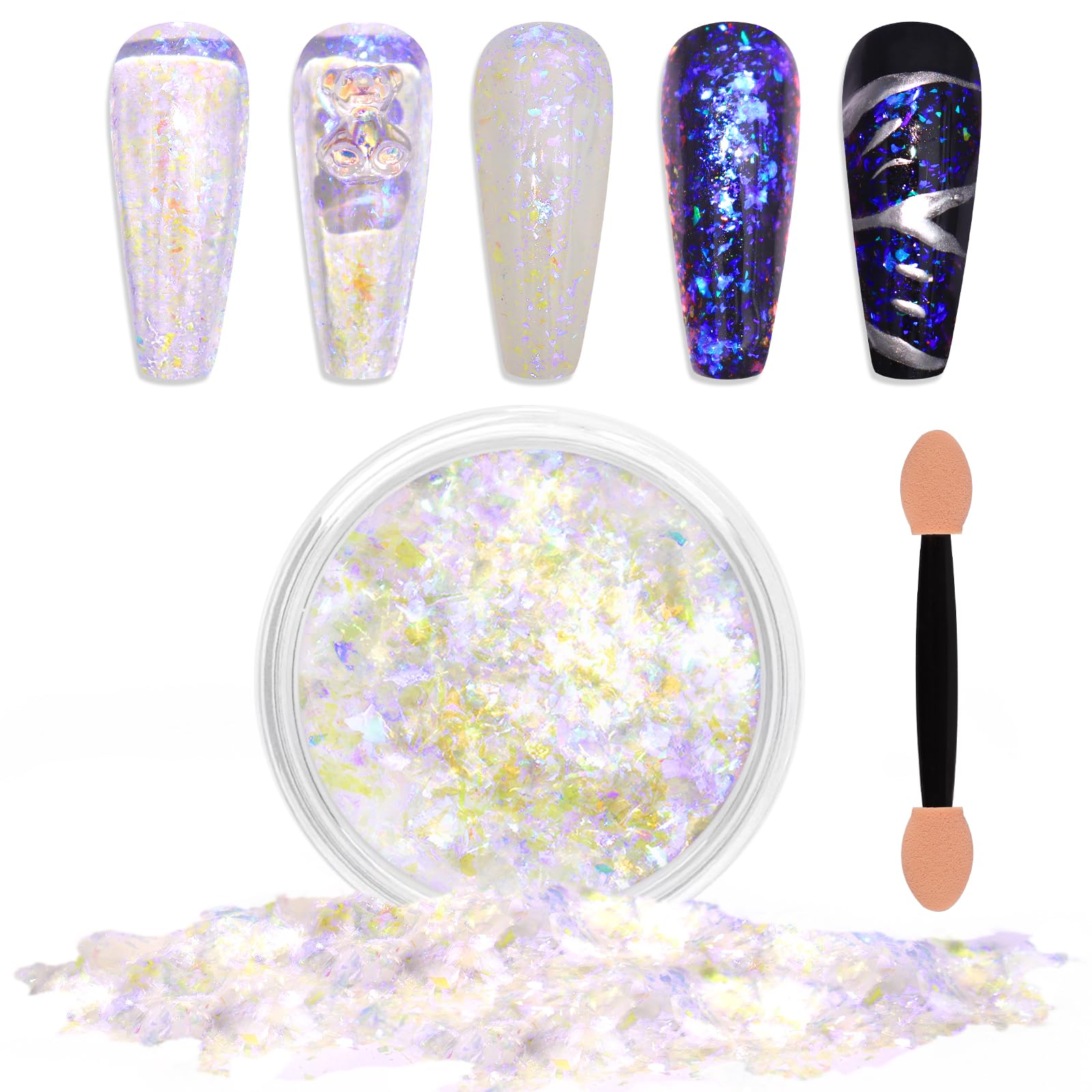 Laza Starry Night Chameleon Flakes Nail Glitter Irregular Opal Nail Foil Flakes Chunky Confetti Color-Shift Sequins Iridescent F