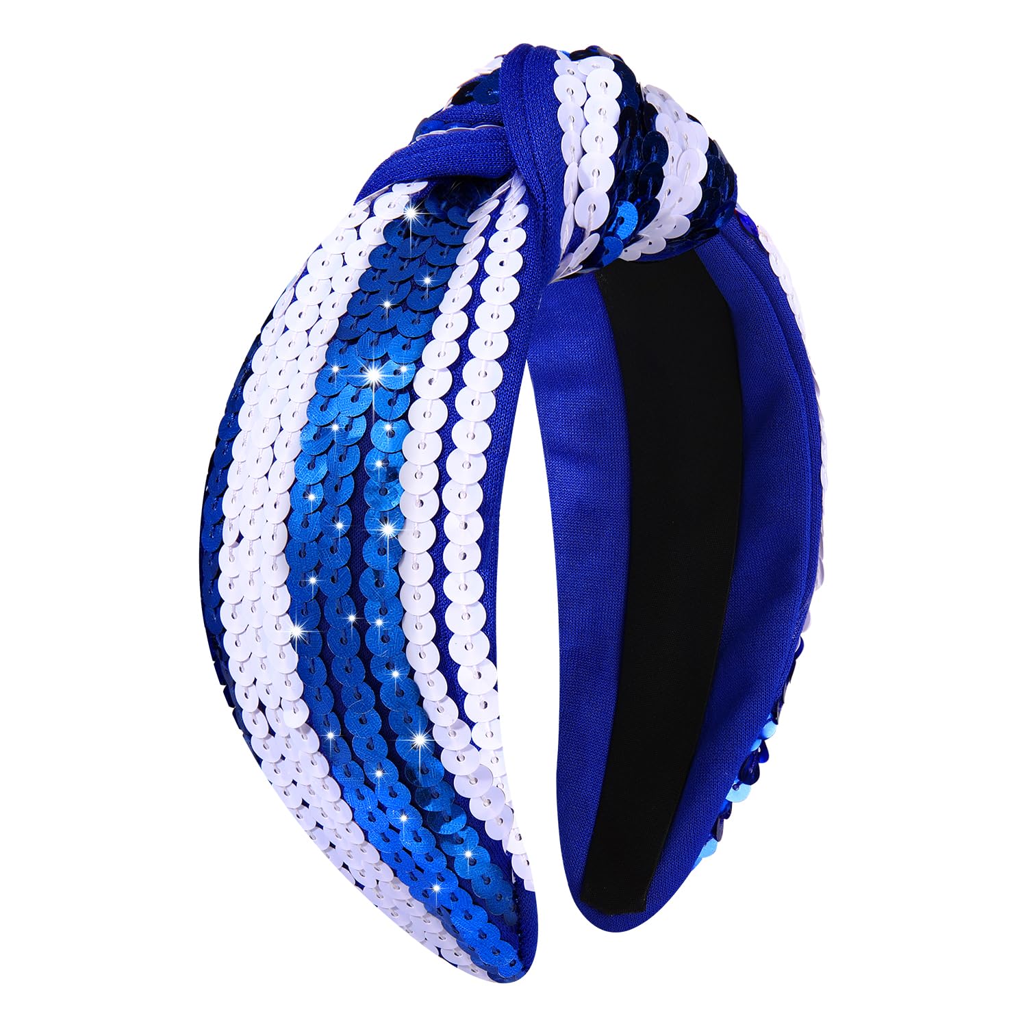 CEALXHENY Hairband, Game Day Headbands Football Headbands White Blue Sequin Knotted Headbands for Women, Blue Field Day Accessor