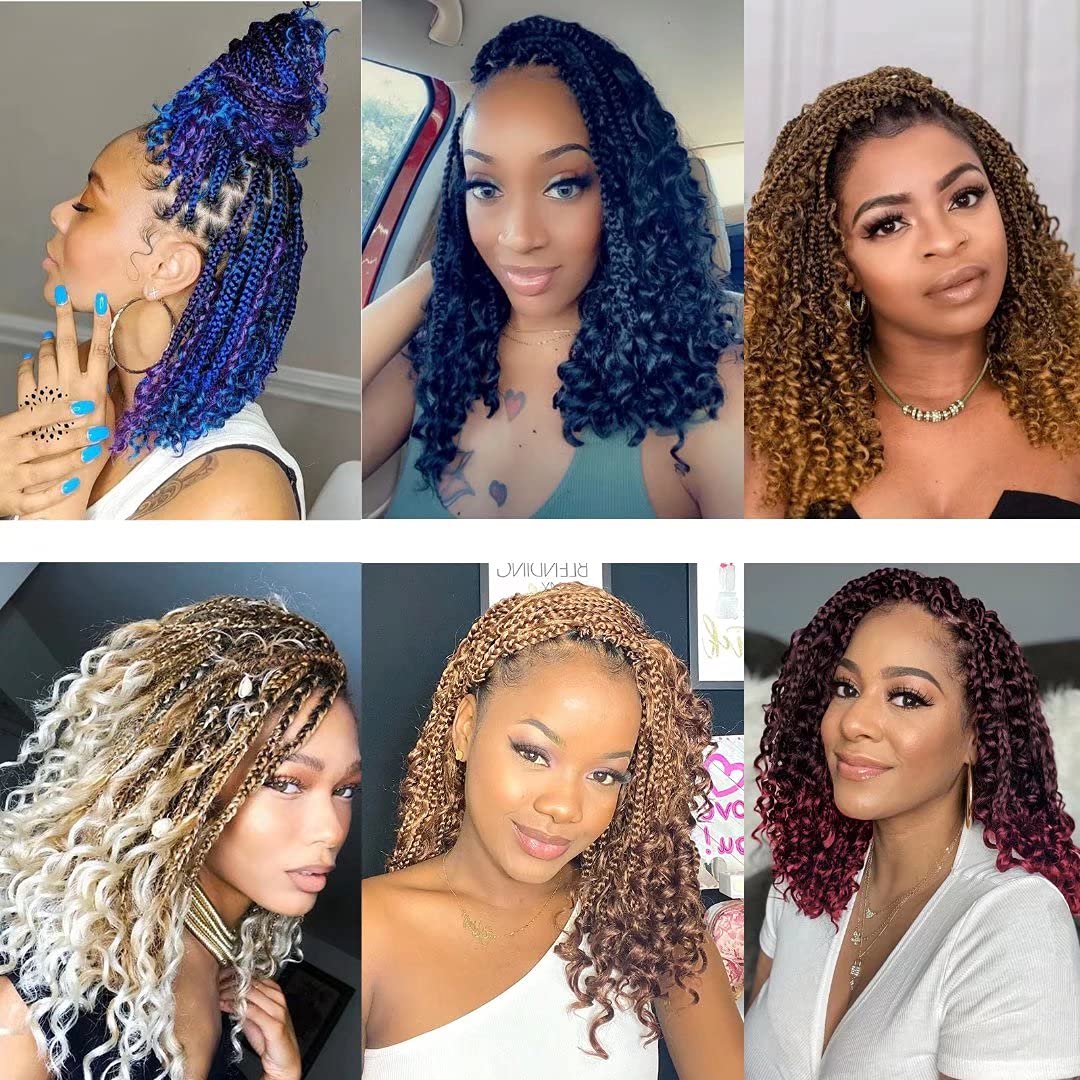 Boho Box Braids Crochet Hair 14 Inch 8 Packs Ombre Box Braid Crochet Hair With Curly Ends Goddess Box Braids Crochet Hair Extens