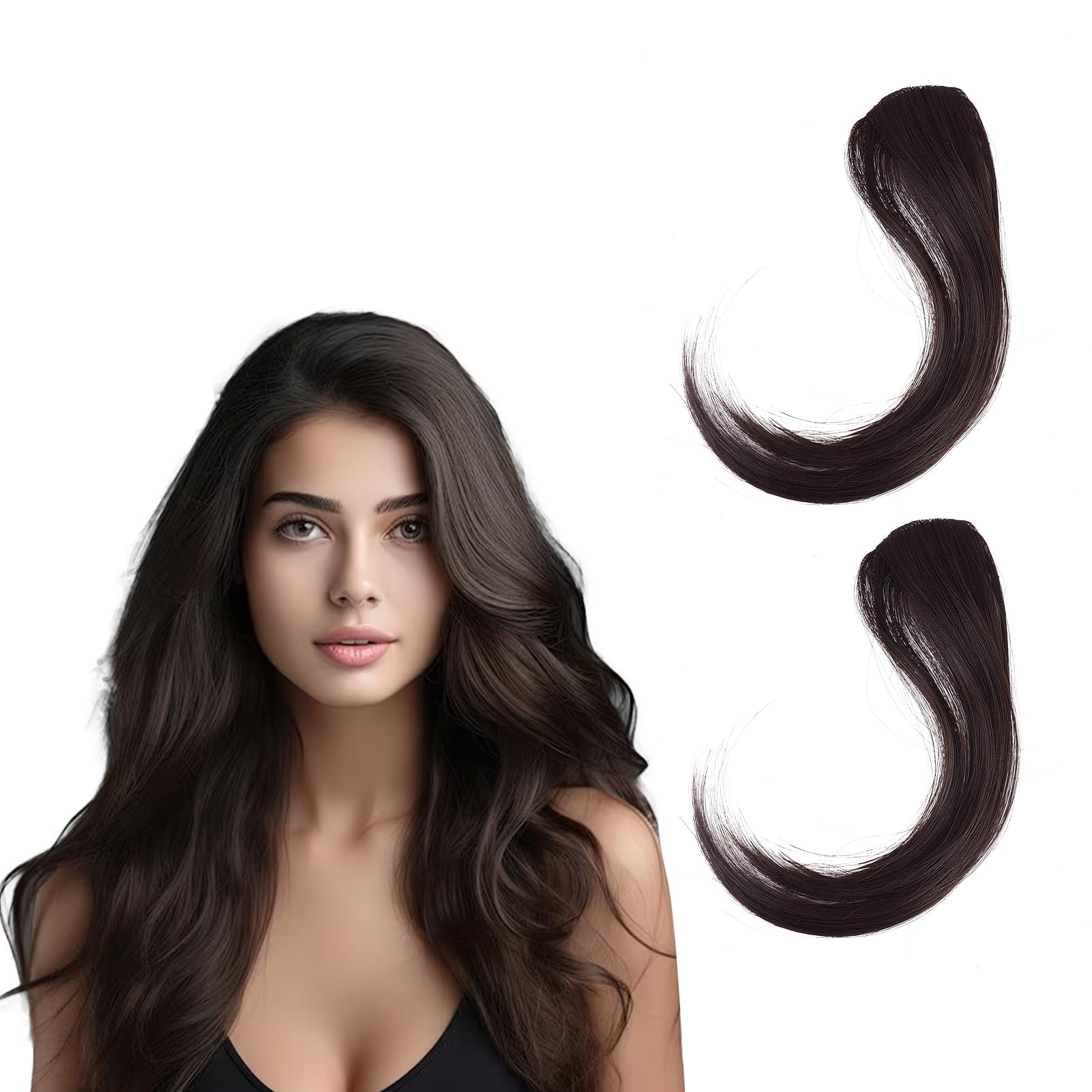 NICENEEDED Side Bangs Clip in Bangs, 2Pcs French Bangs, Hair Clip in Bangs Fringe Swept Natural Look Hair Piece Human Hair Exten
