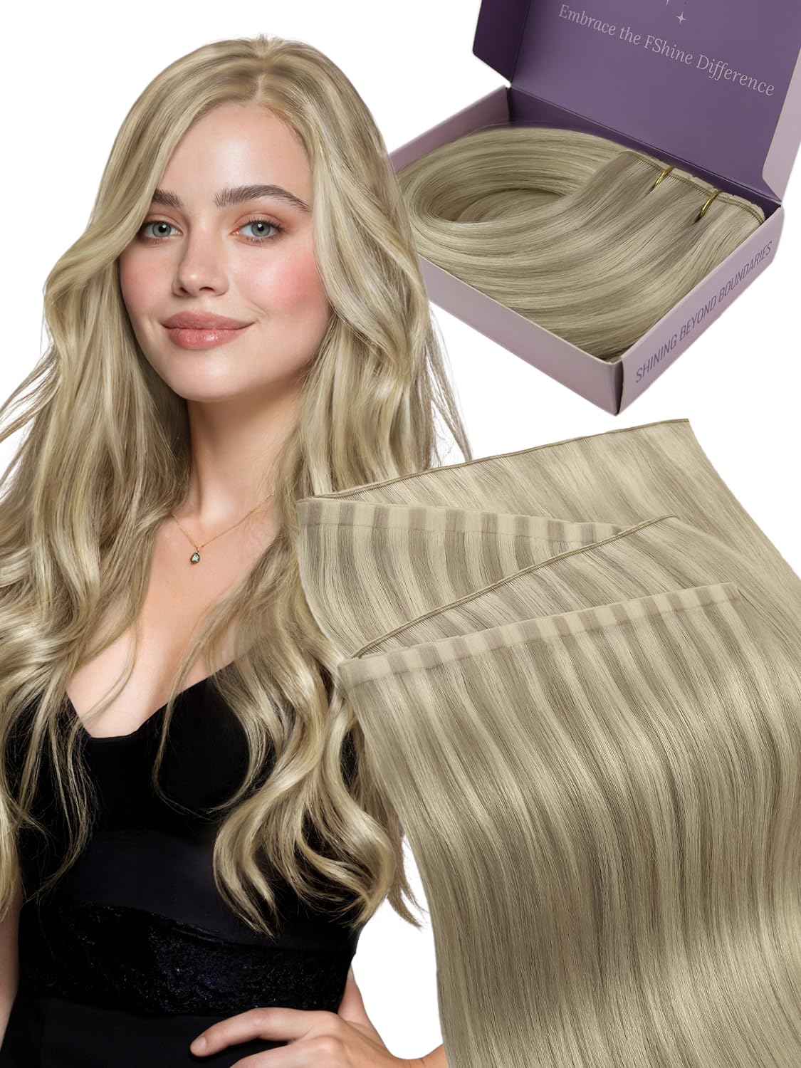Fshine Butterfly Pu Hole Weft Hair Extensions, Seamless Invisible Genius Weft 22 Inch 16P22 Piano Blonde 100 g, OVO Hole Micro H