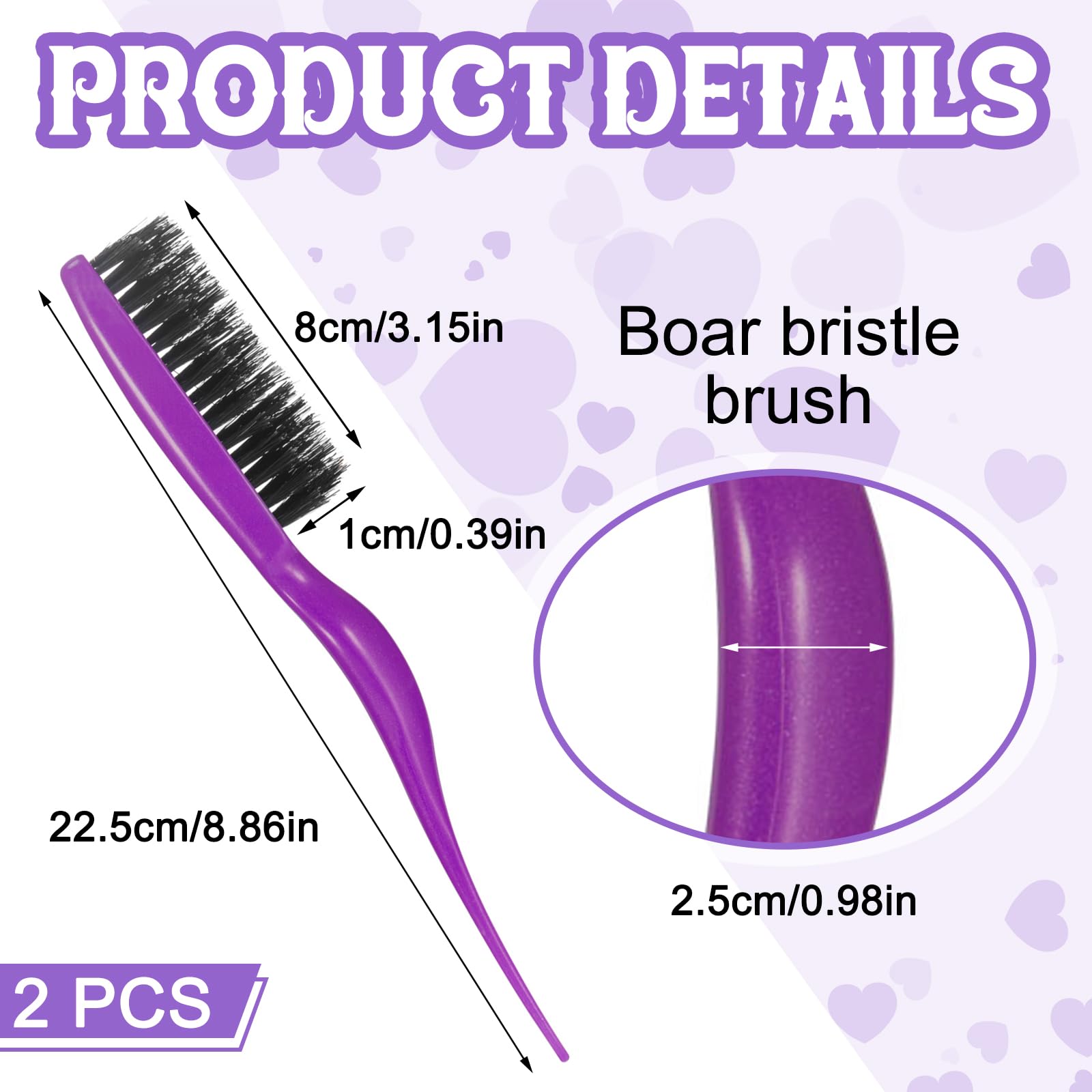2 Pieces Boar Bristle Brush Comb Hair Teasing Brush For Women Men Salon Boar Nylon Bristle Beauty Styling Backcombing Brush (Pur