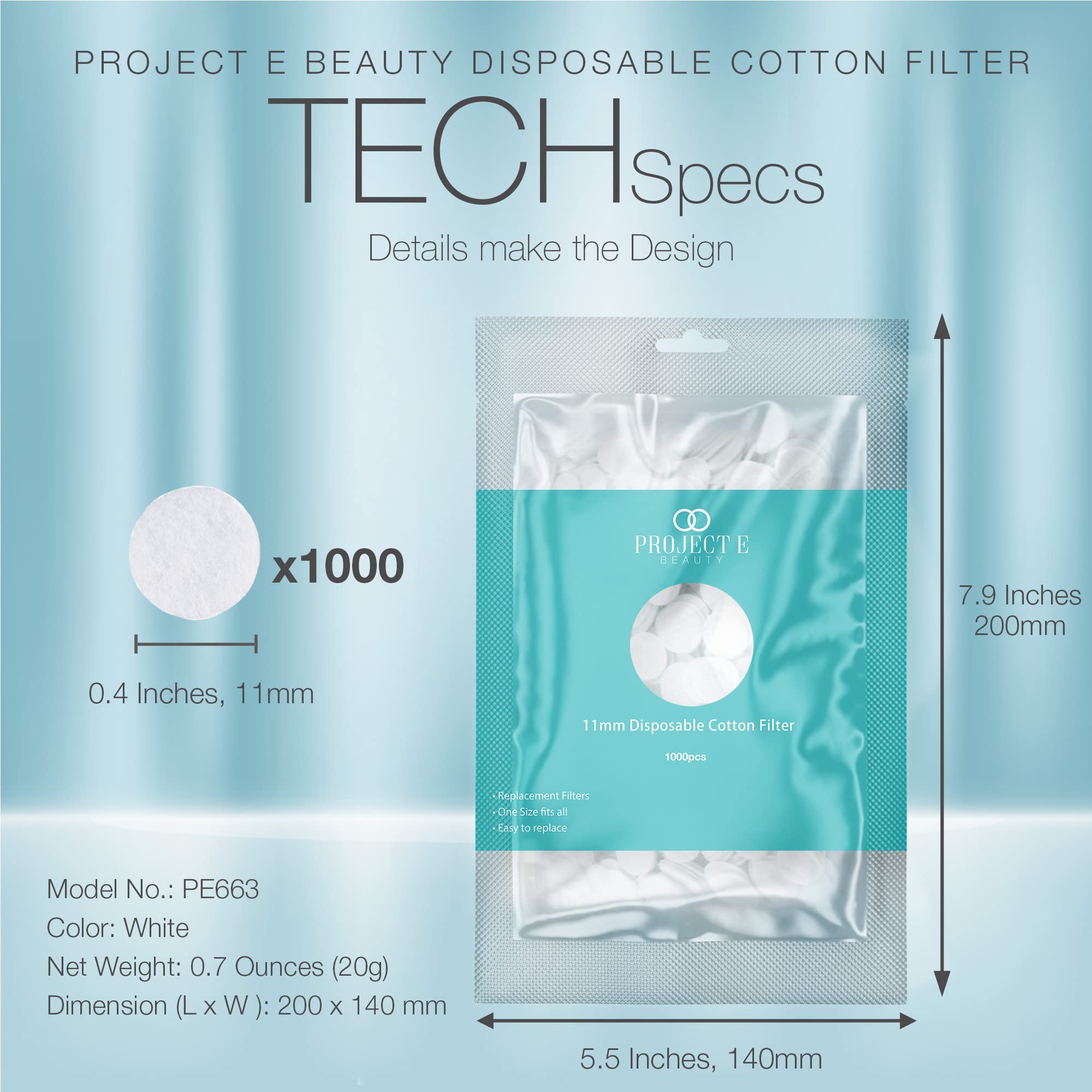 1000pcs Cotton Filter (11mm) by Project E Beauty | Microdermabrasion Replacement Filters | Round Filtering Pads | Facial Vacuum