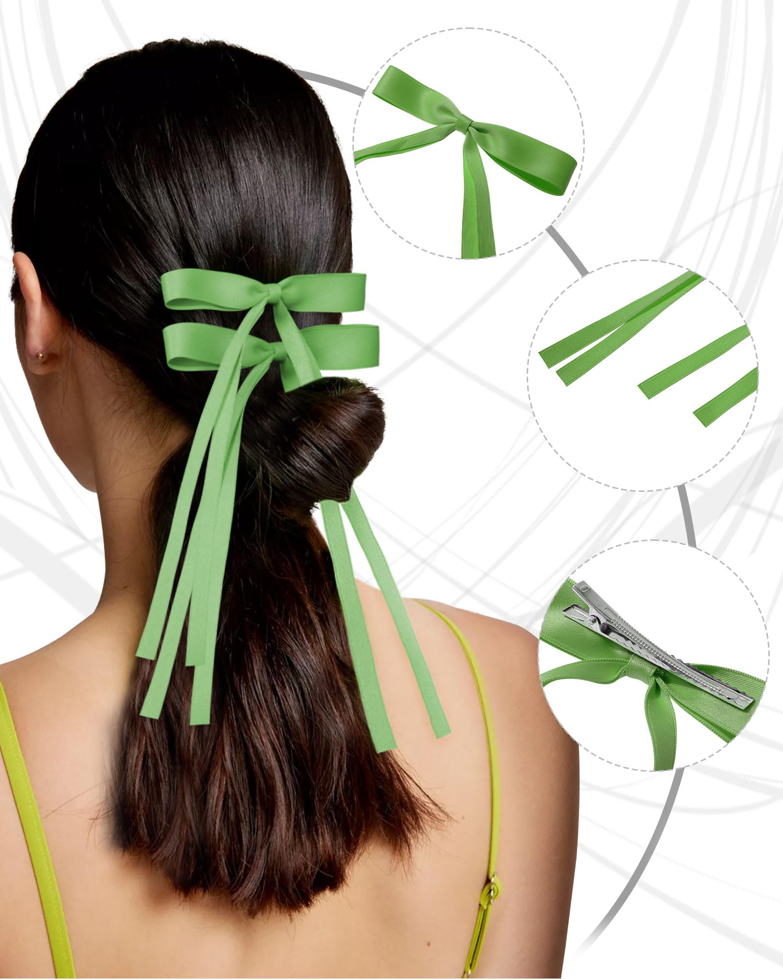 Awaytr 6Pcs Women'S Hair Accessory Hair Clips Tassel Ribbon Bowknot With Long Tail Solid Hair Ribbon (Black/Blue/Beige/Pink/Gree
