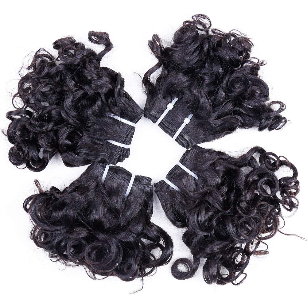 Peruvian Curly Hair Bundles Short Bob Curly Human Hair Bundles With Closure 10A Ocean Weave 8 Bundles With 4X4 Closure(8'' 8'' 8