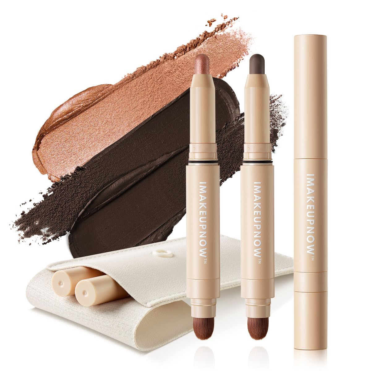 imakeupnow Cream to Powder Eyeshadow Stick Sets, Pro Metallic/Matte Eye Brightener Pencil Crayon Makeup - 2PCS - G008+G009