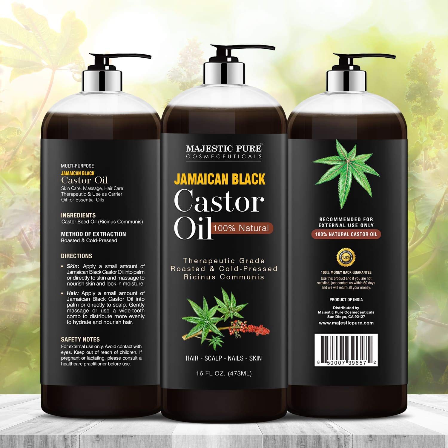 Majestic Pure Jamaican Black Castor Oil - Strengthening & Nourishing, 16 Fl Oz, Non-GMO, Brown