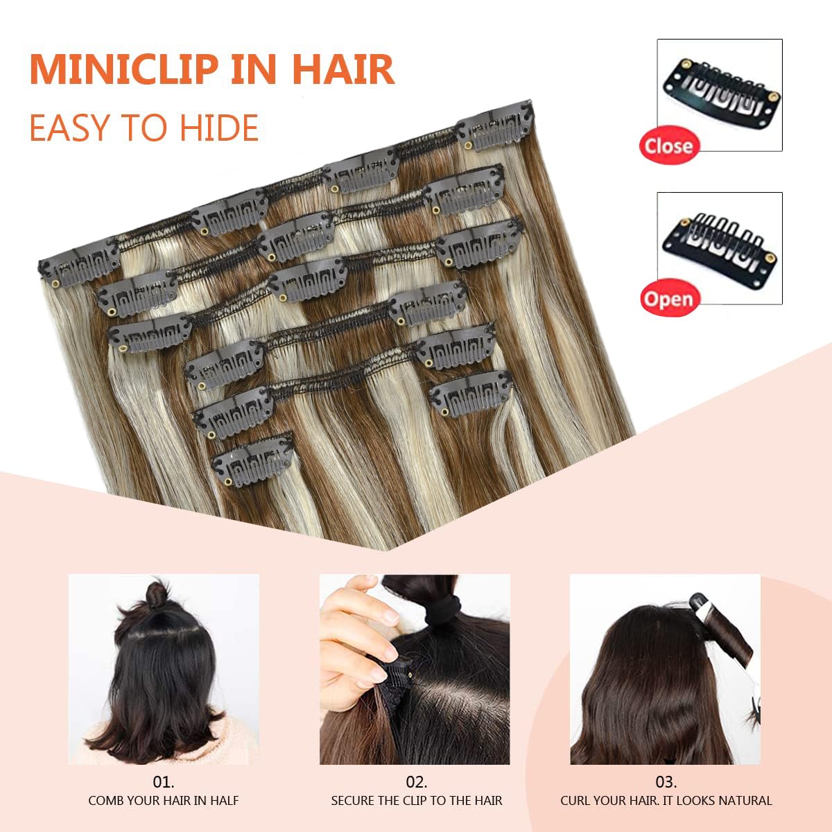 Ugotrays Clip In Extensions Real Human Hair Balayage Light Brown To Bleach Blonde Highlights Remy Human Hair Extensions 15 Inch