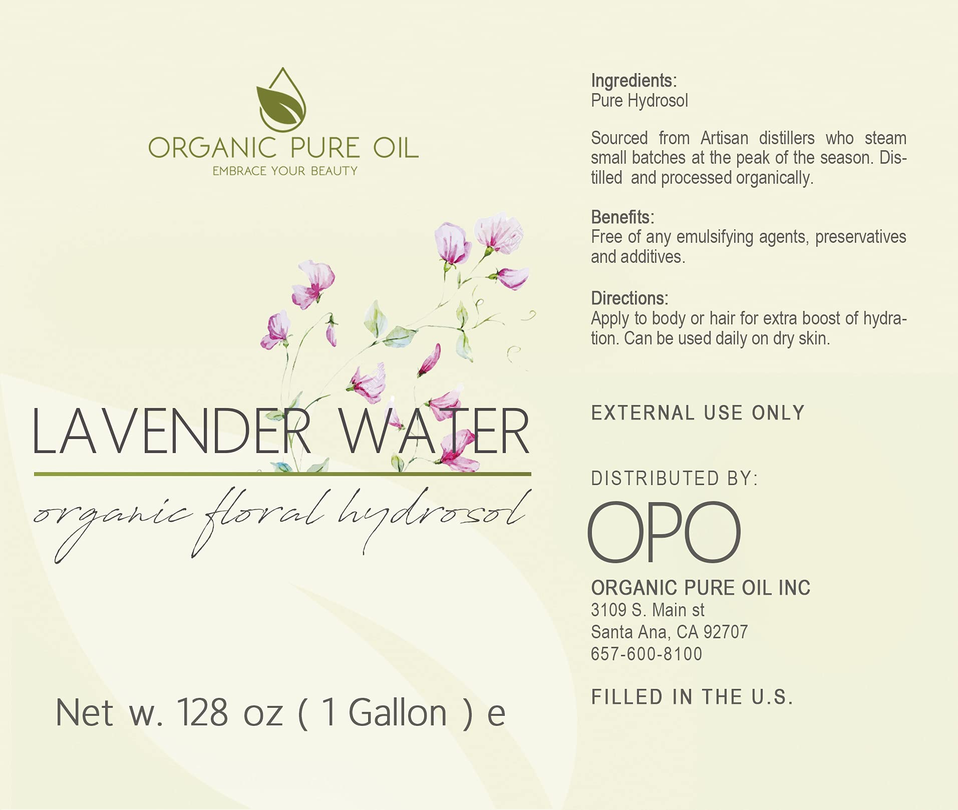 OPO Lavender Water Hydrosol - Pure Steam Distilled Natural Non GMO Calming Bulk Body, Face, Facial Toner, Aromatherapy, Set Make