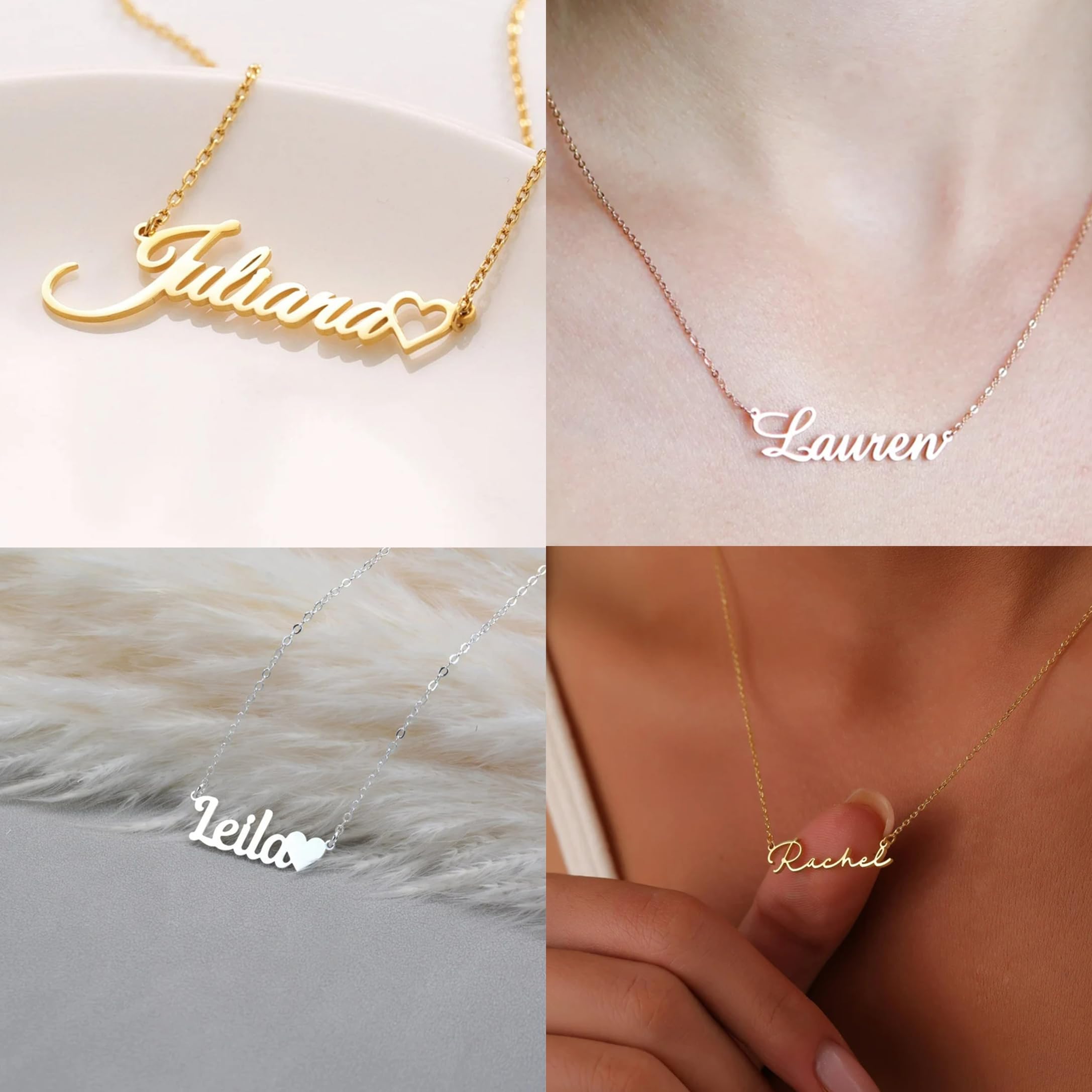 CoolJewelry Dainty Custom Name Necklace for Women Personalized Name Necklaces with Heart 18K Gold Plated or Sterling Silver Name