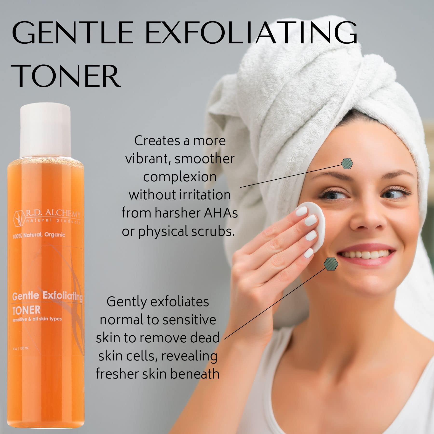 100% Natural & Organic Gentle Exfoliating Toner. Best Toner for Dull, Dry and Drab Skin. Remove Dead Skin Cells & Improve Skin T