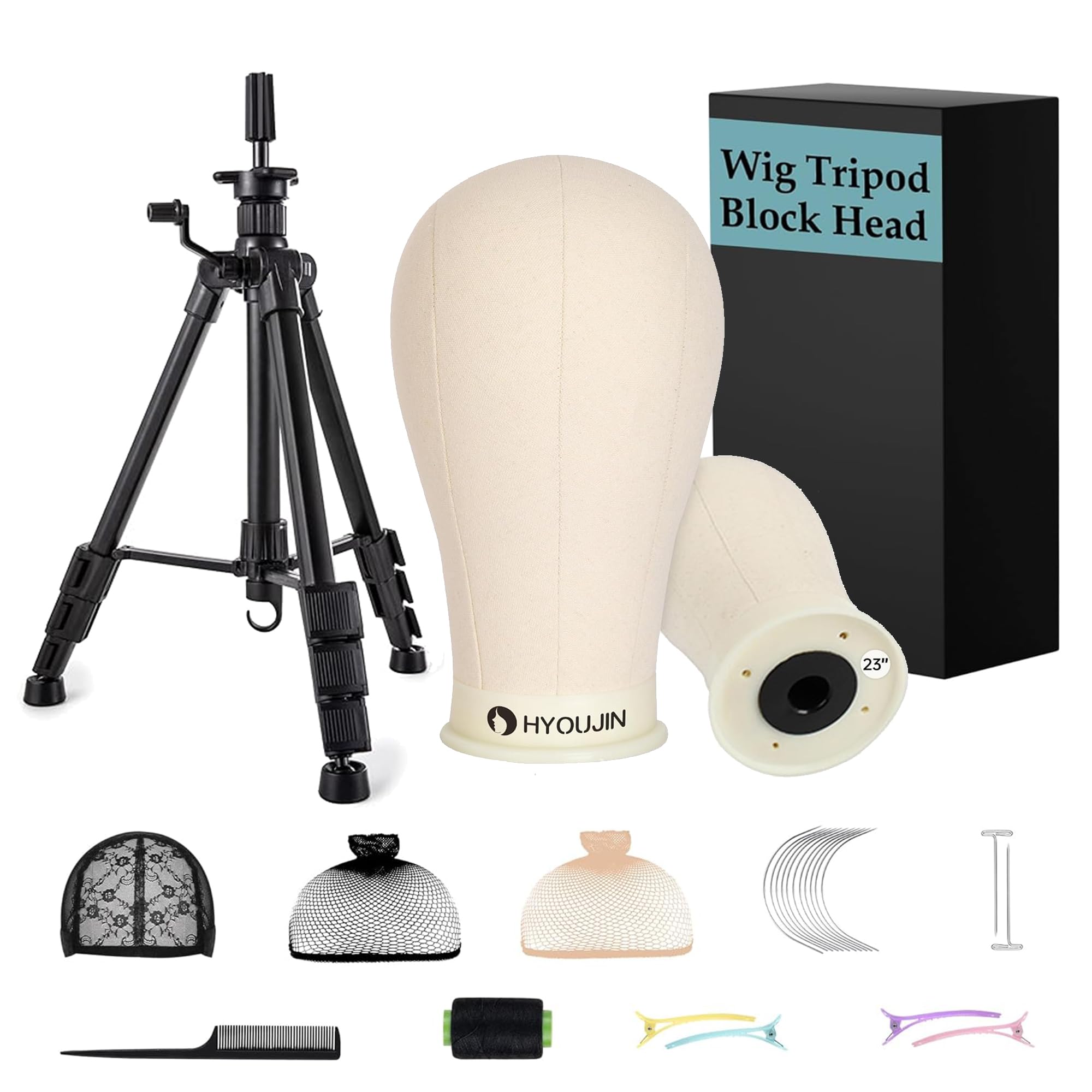 HYOUJIN Heavy Duty Wig Stand with Mannequin Head,Heavy Wig Stand Tripod Metal Adjustable Holder for Mannequin Head,Canvas Block 