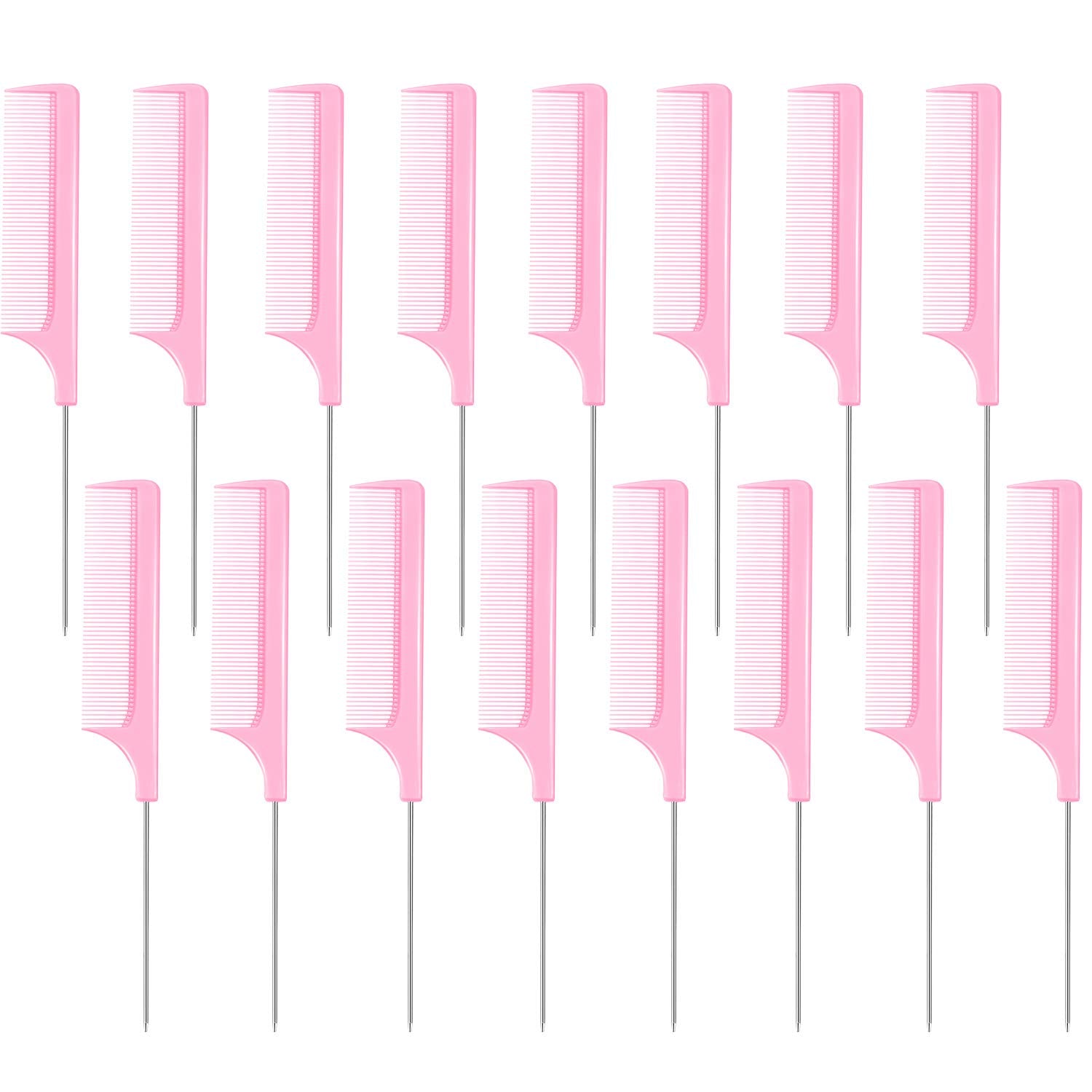 16 Pieces Rat Tail Comb Foiling Combs Steel Pin Rat Tail Fiber Heat Resistant Teasing Combs with Stainless Steel Pintail for Wom