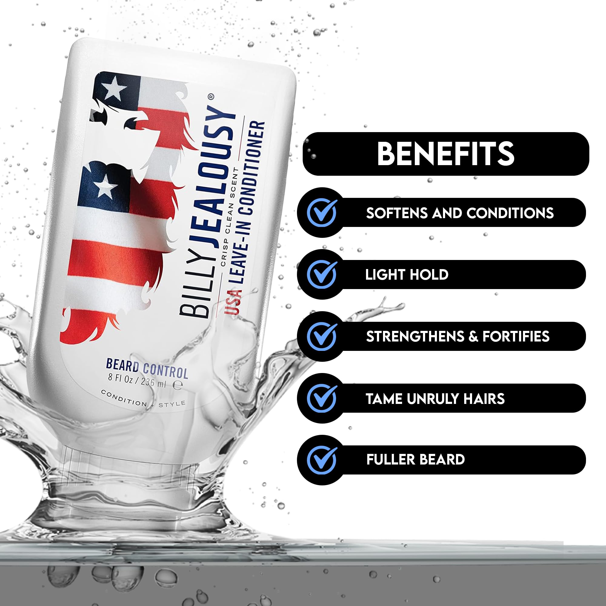 Billy Jealousy Original Beard Control Leave In Beard Conditioner for Men with Aloe Leaf Juice and Jojoba Seed Oil, Softens Hair