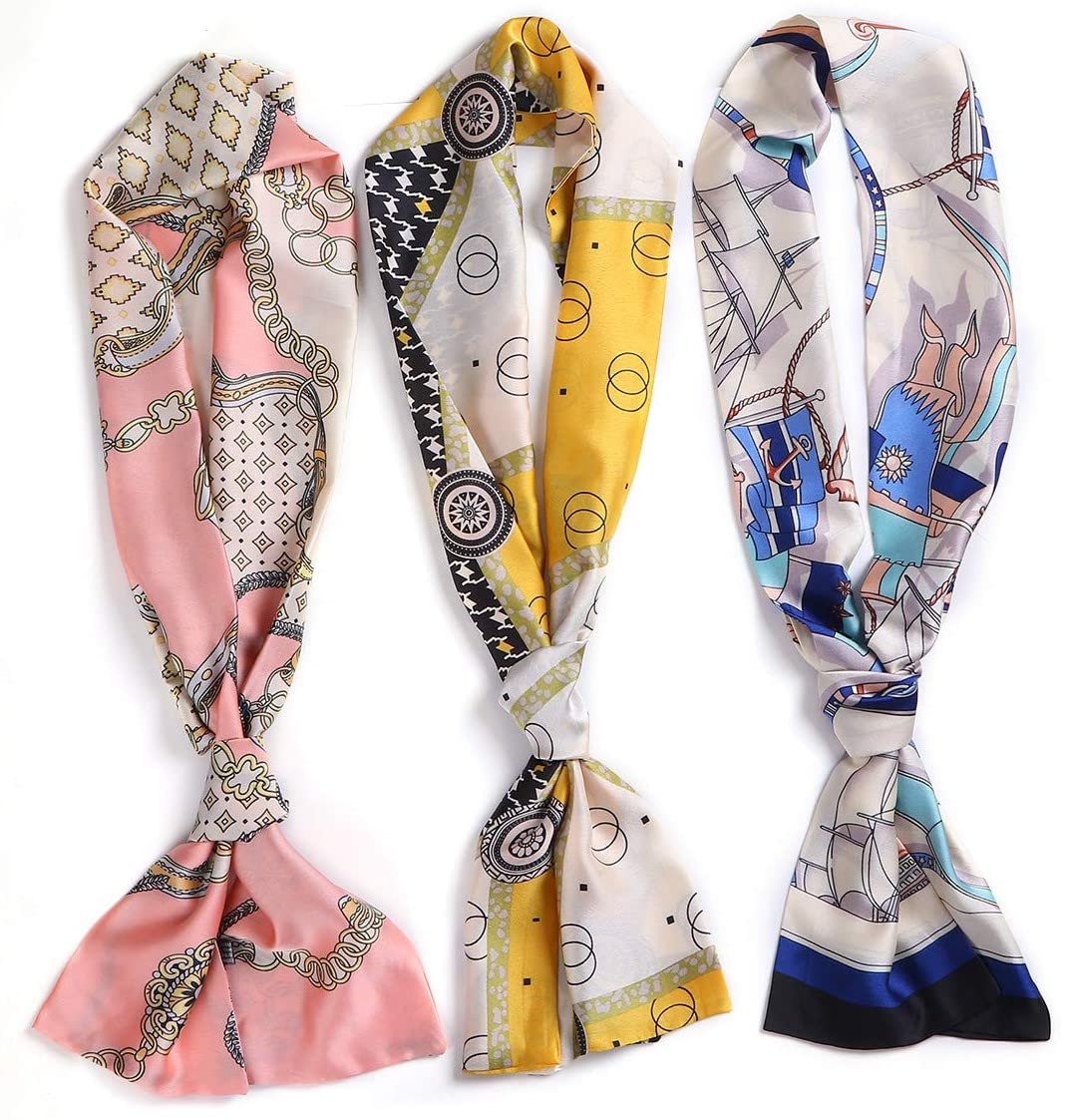 Leeven 3 Pieces Satin Edge Laying Scarf For Lace Wigs Non Slip Printed Headband Scarf For Hair Wrapping At Night 57''X5.5'' Silk