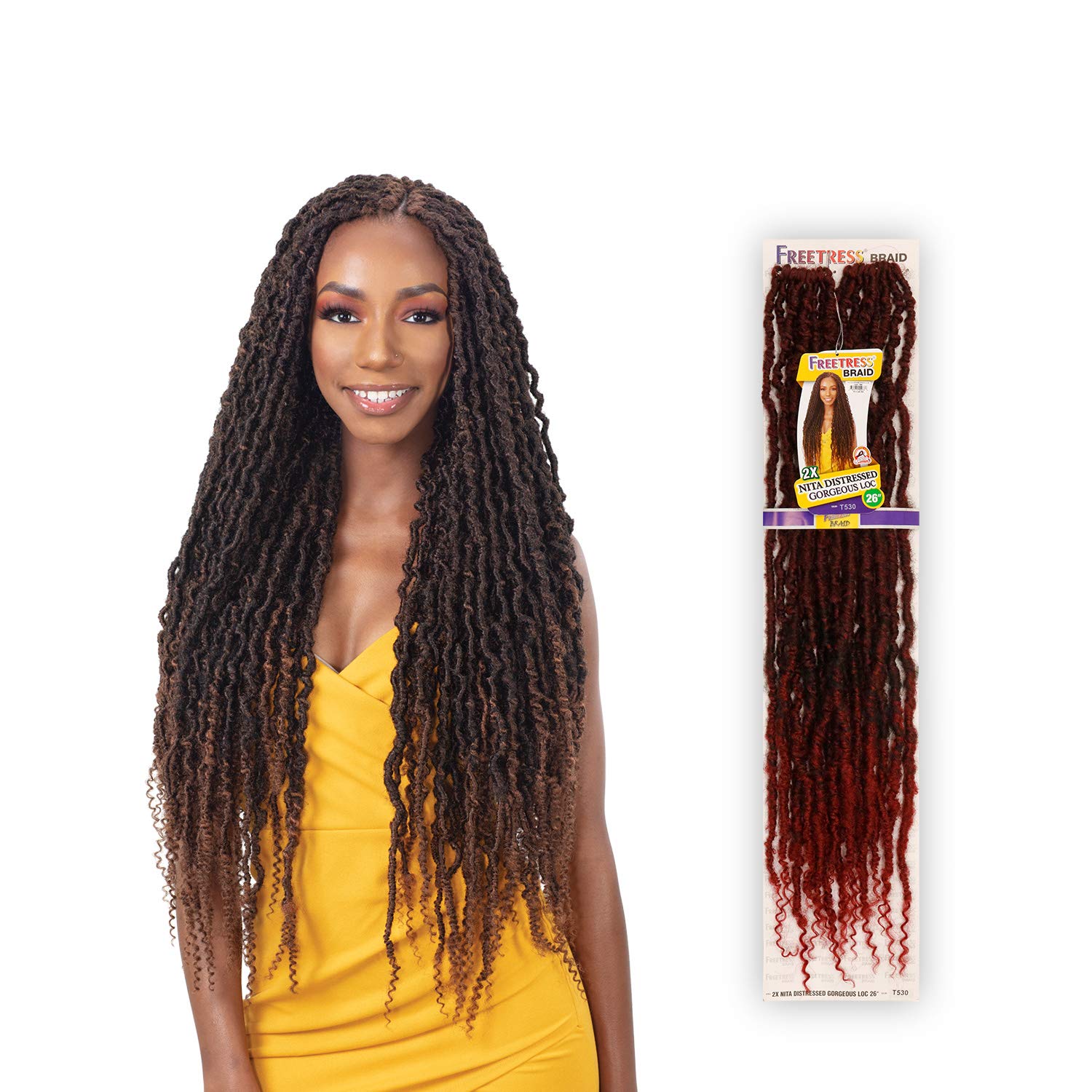 Freetress Synthetic Braid - 2X Nita Distressed Gorgeous Loc 26 Inch (1B Off Black)