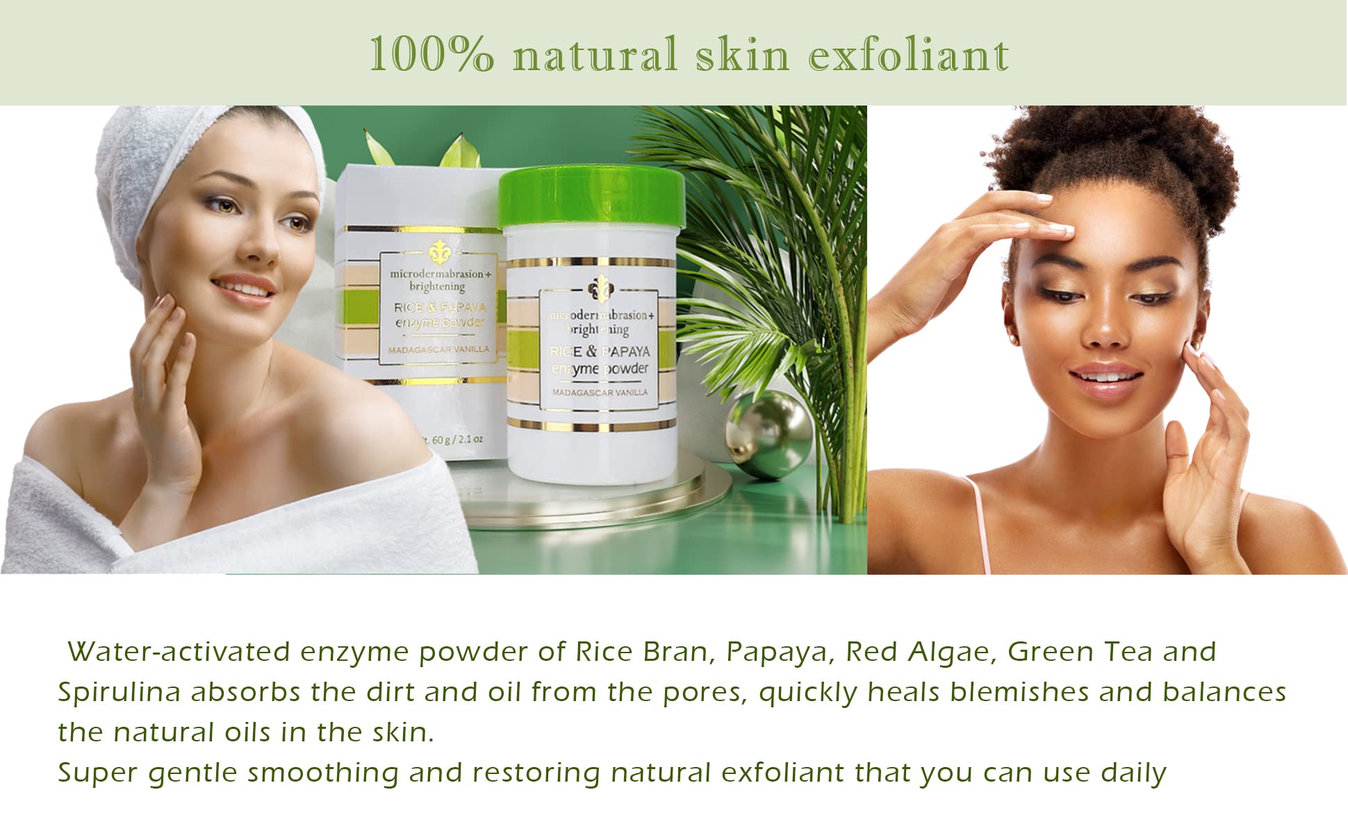 Rice And Papaya Enzyme Powder (Water-Activated) - All Natural Daily Face Exfoliator/Cleanser - Pore Purifying, Anti-Aging, Ingre