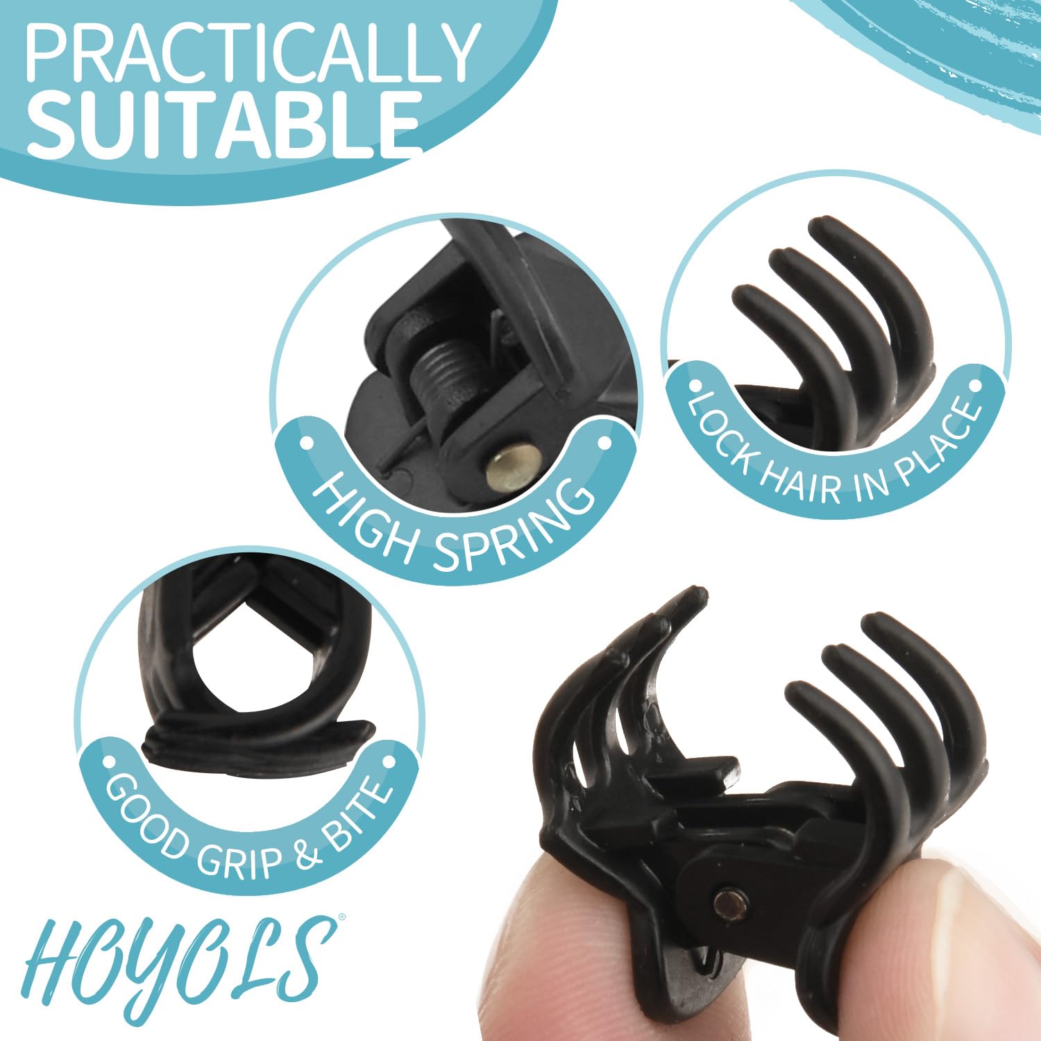 Hoyols 1/2 Inch Tiny Hair Clips Black, Small Clamp Hair Claw Clips No Slip No Crease Strong Grip For Women Girls Men Fine Medium