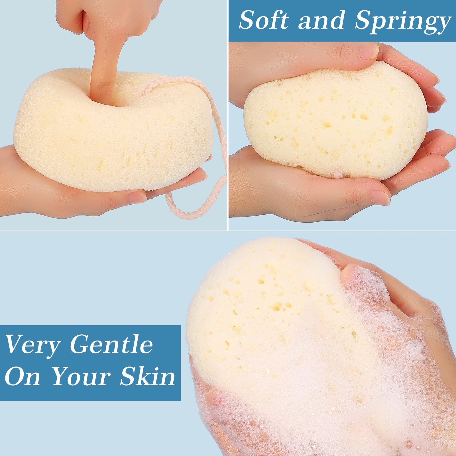 Kecuco 3 Pcs Bath Sponge For Women, Men, Teenager, Body Wash Sponges Loofah Body Scrubber Shower Sponge, 3 Colors & Large Size S