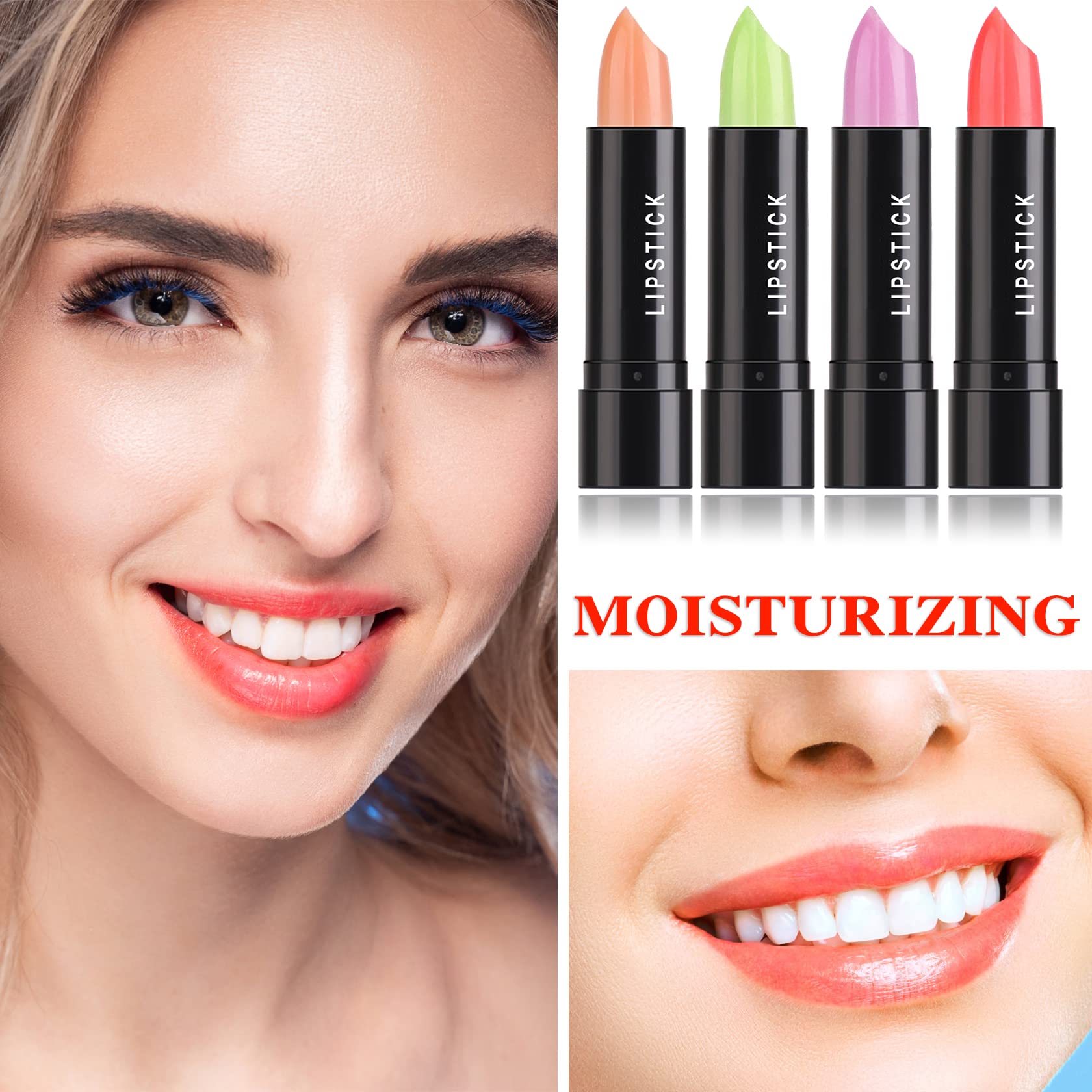 Lzylls 4 Pcs Color Changing Change Lipstick,Magic Lipstick Jelly Lip Balm,Moisturizer Tinted Lip Tint Stain Long Lasting Waterpr