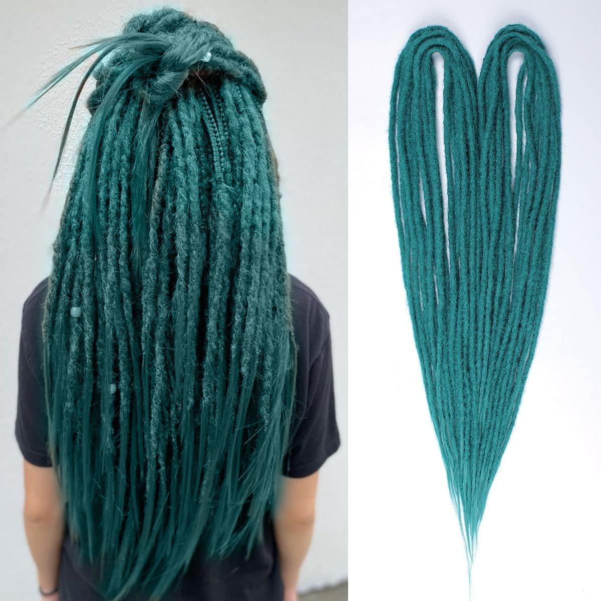 Kraler 24 Inch Castleton Green Double Ended Dreadlock Extensions, 20 Strands Handmade Synthetic DE Dreads Extensions, Thin 0.6cm