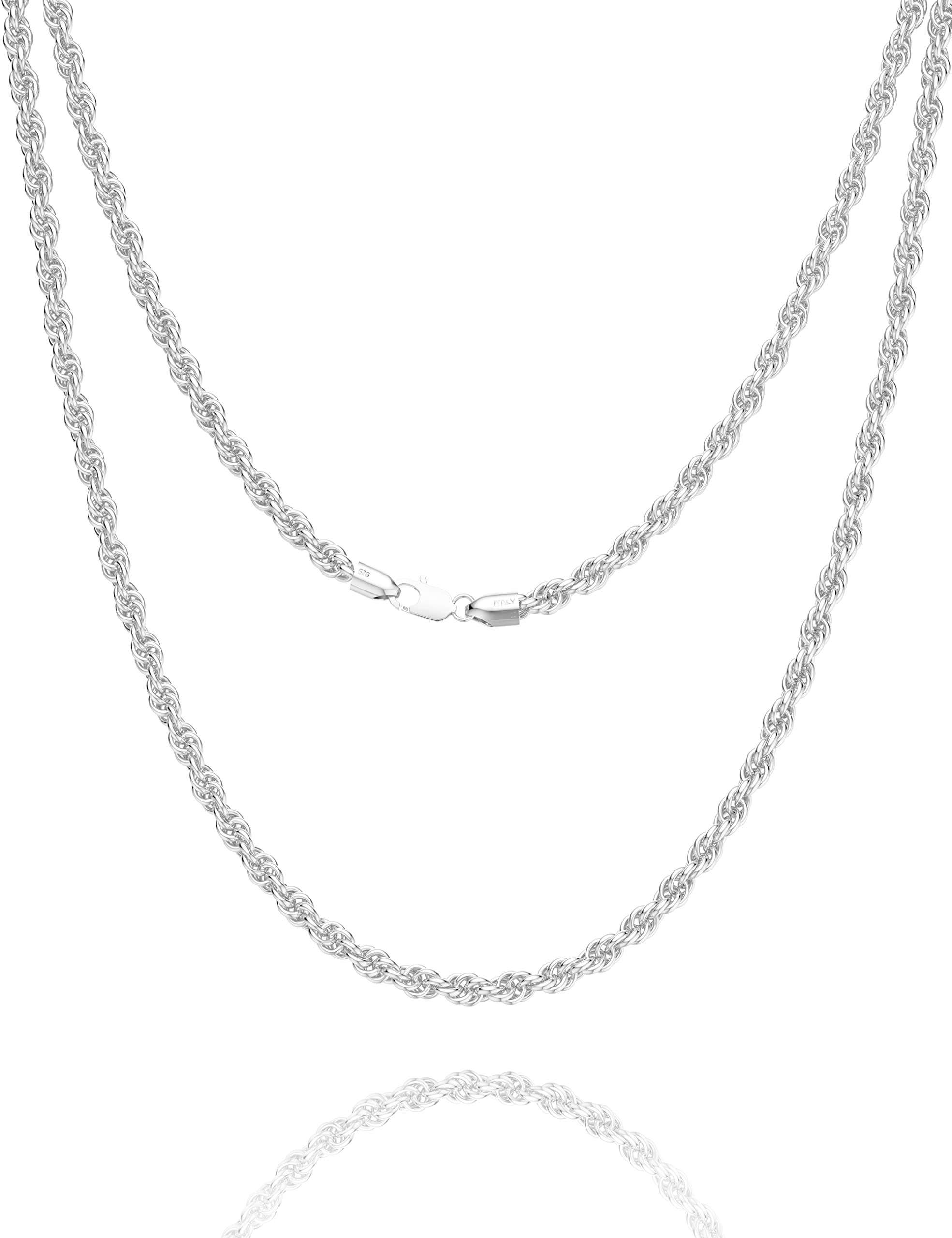 Waitsoul Sterling Silver Rope Chain Lobster Clasp 4mm Silver Chain for Women & Men 24 Inch